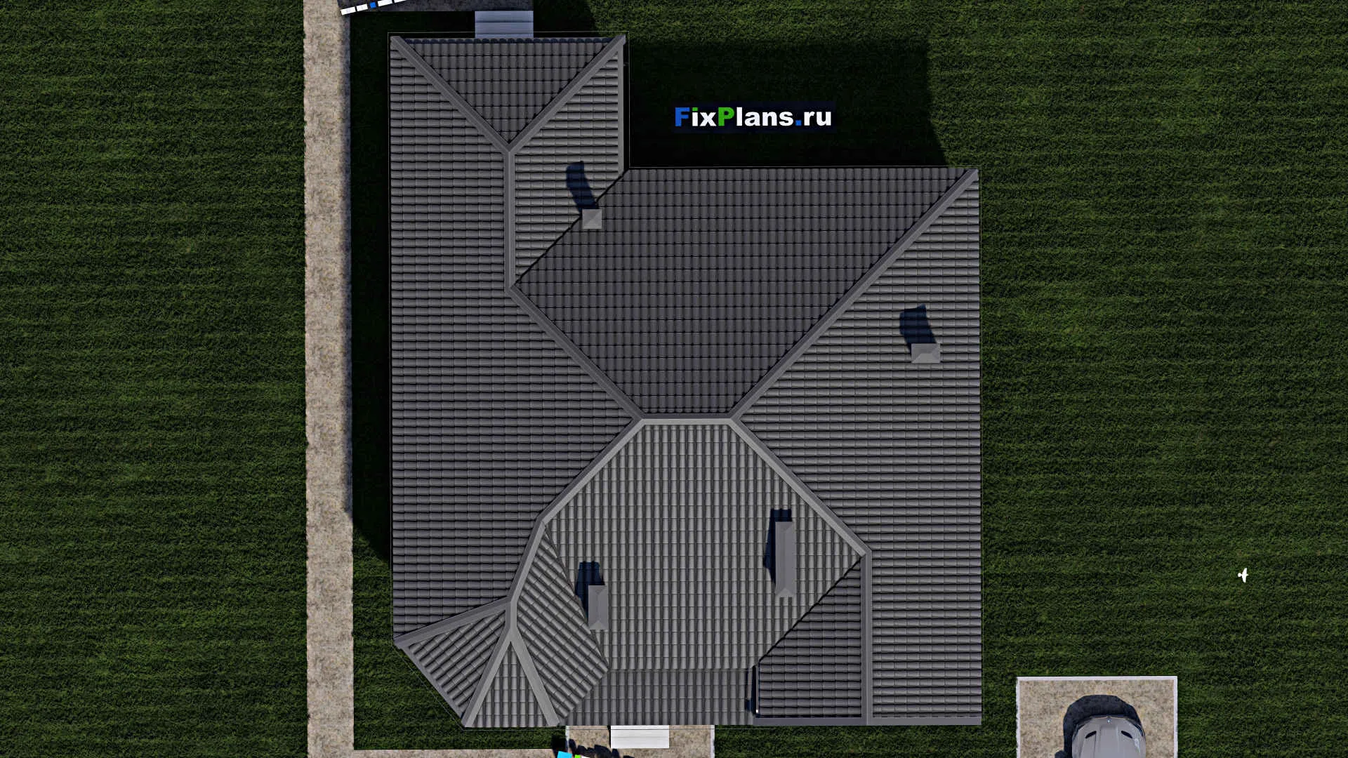 F-0845i - Проект одноэтажного дома 14 на 14, площадью 160 м² с террасой и 3 спальнями