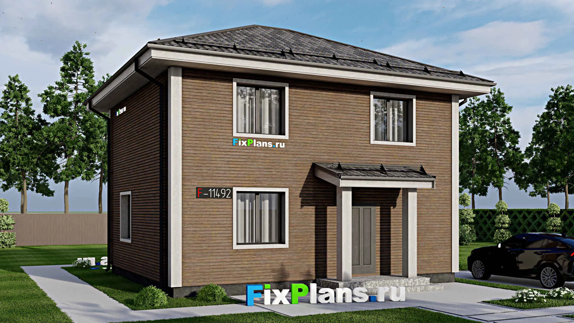 F-11492 - Проект двухэтажного дома 10 на 10, площадью 110 м² с баней и 4 спальнями