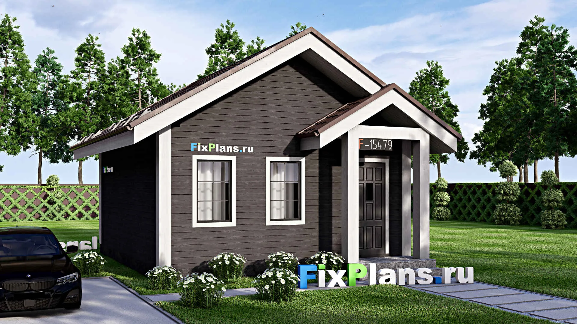 F-15479 - Проект бани 7 на 9, площадью 40 м² с комнатой отдыха и санузлом