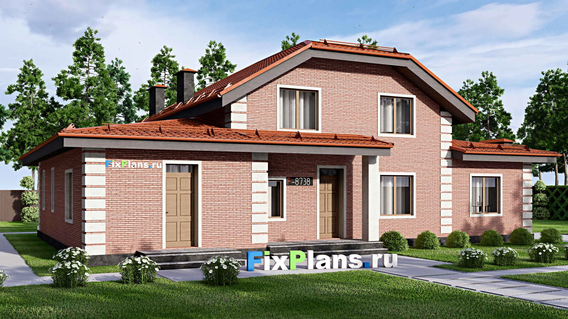 F-8738 - Проект дома с мансардой 15 на 18, площадью 480 м² с террасой и 9 спальнями