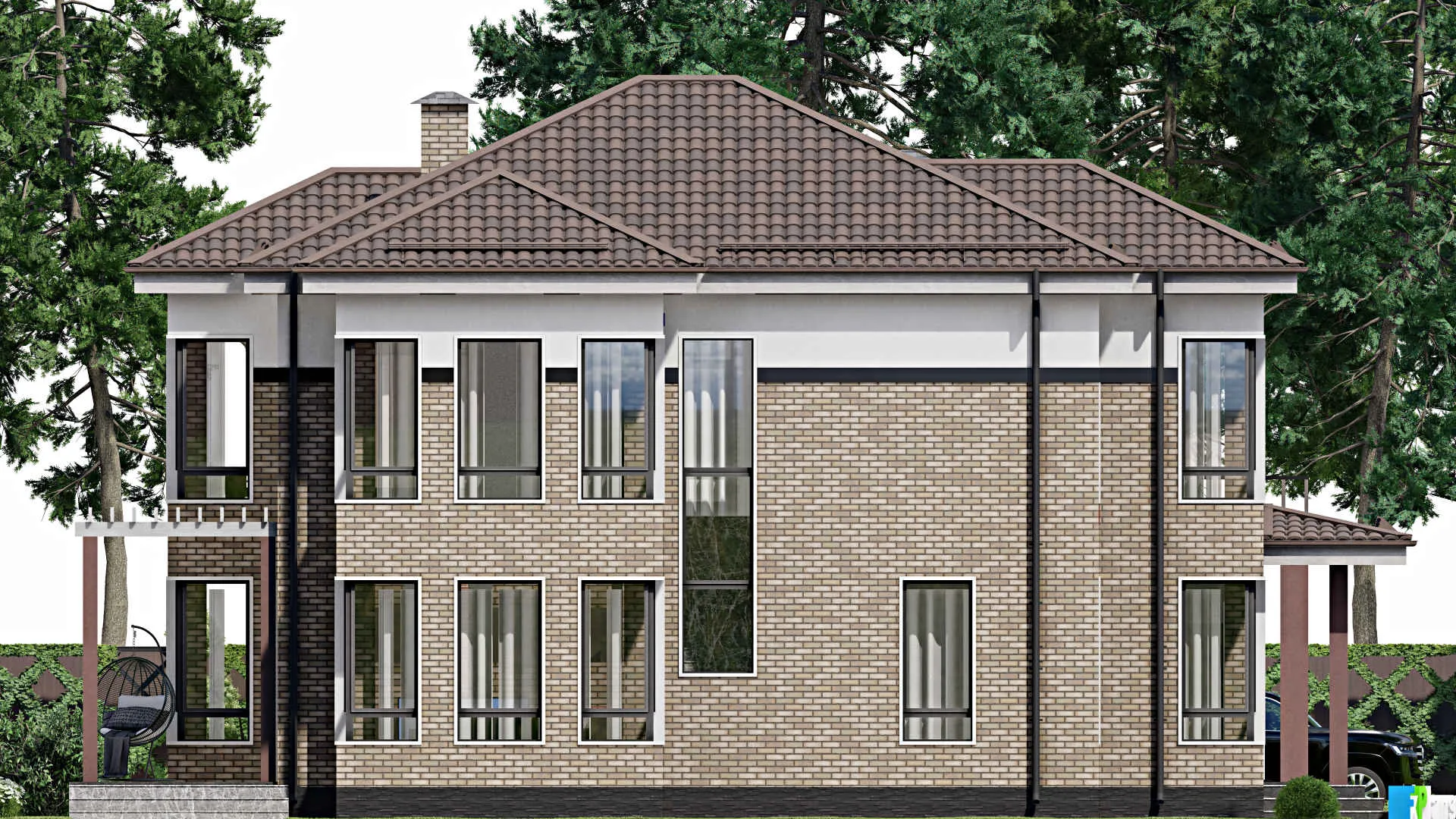 F-12176 - Проект двухэтажного дома 16 на 18, площадью 270 м² с террасой, балконом и 4 спальнями