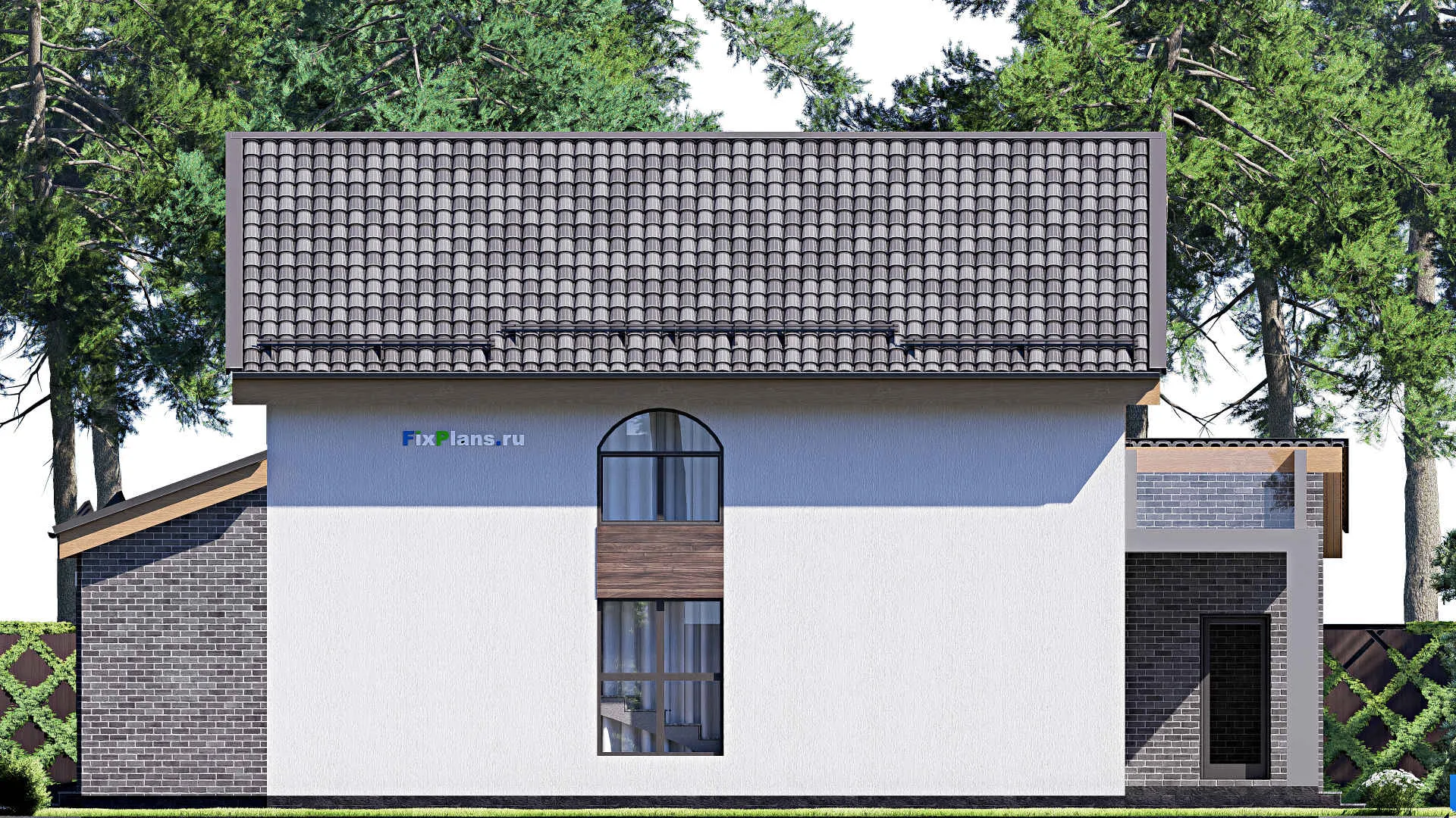 F-17774 - Проект дома с мансардой 14 на 16, площадью 270 м² с террасой, балконом, гаражом на 1 машину и 4 спальнями