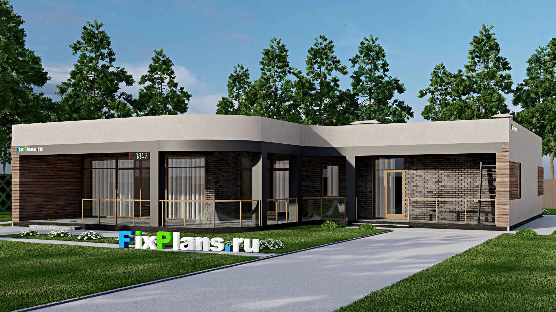 F-3842 - Проект одноэтажного дома 19 на 20, площадью 260 м² с террасой и 3 спальнями