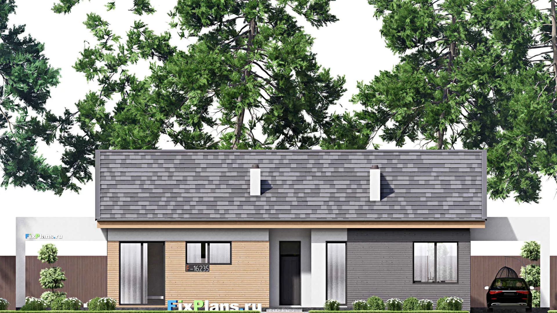 F-16235 - Проект одноэтажного дома 13 на 23, площадью 210 м² с террасой и 3 спальнями