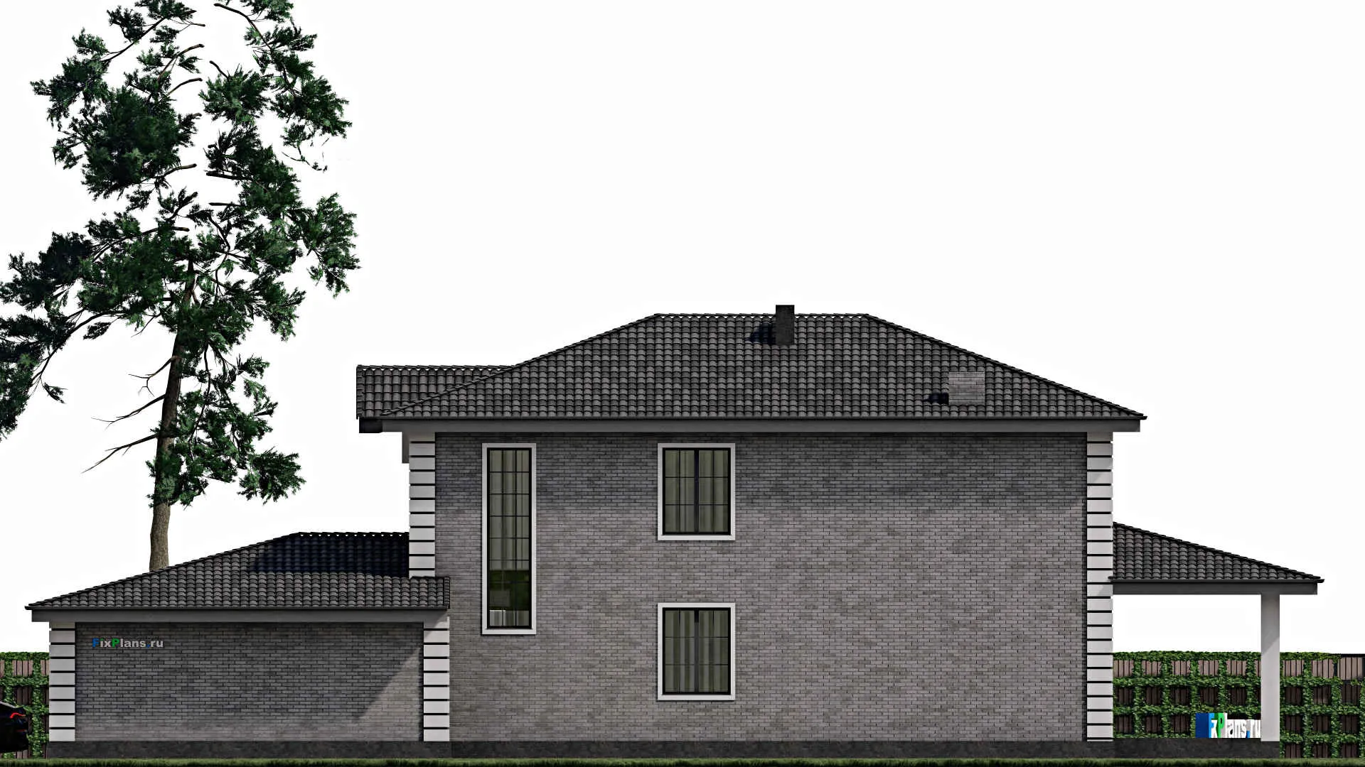 F-1565 - Проект двухэтажного дома 12 на 23, площадью 290 м² с гаражом на 2 машины и 4 спальнями