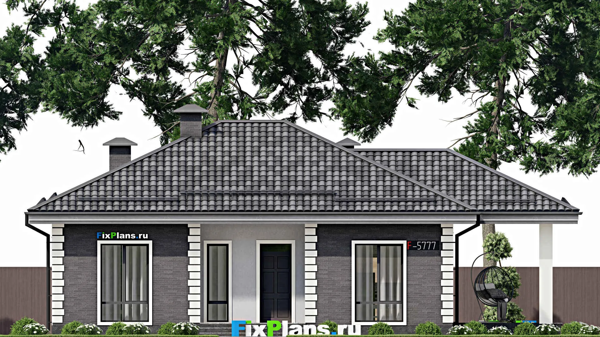 F-5777 - Проект одноэтажного дома 10 на 12, площадью 120 м² с террасой и 3 спальнями