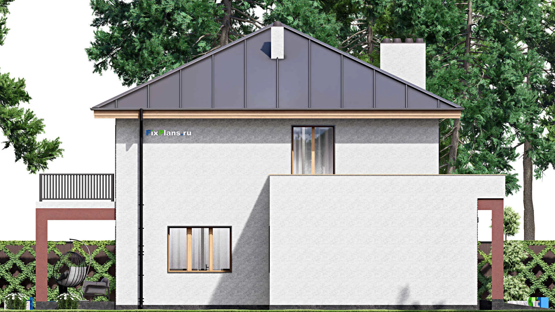 F-16001 - Проект двухэтажного дома 16 на 16, площадью 290 м² с террасой, балконом, гаражом на 1 машину и 4 спальнями