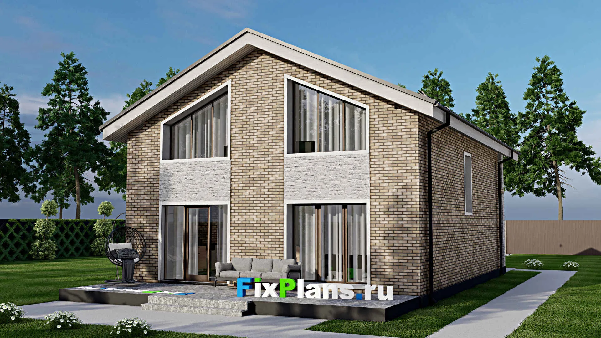 F-10637 - Проект дома с мансардой 10 на 17, площадью 210 м² с террасой и 5 спальнями