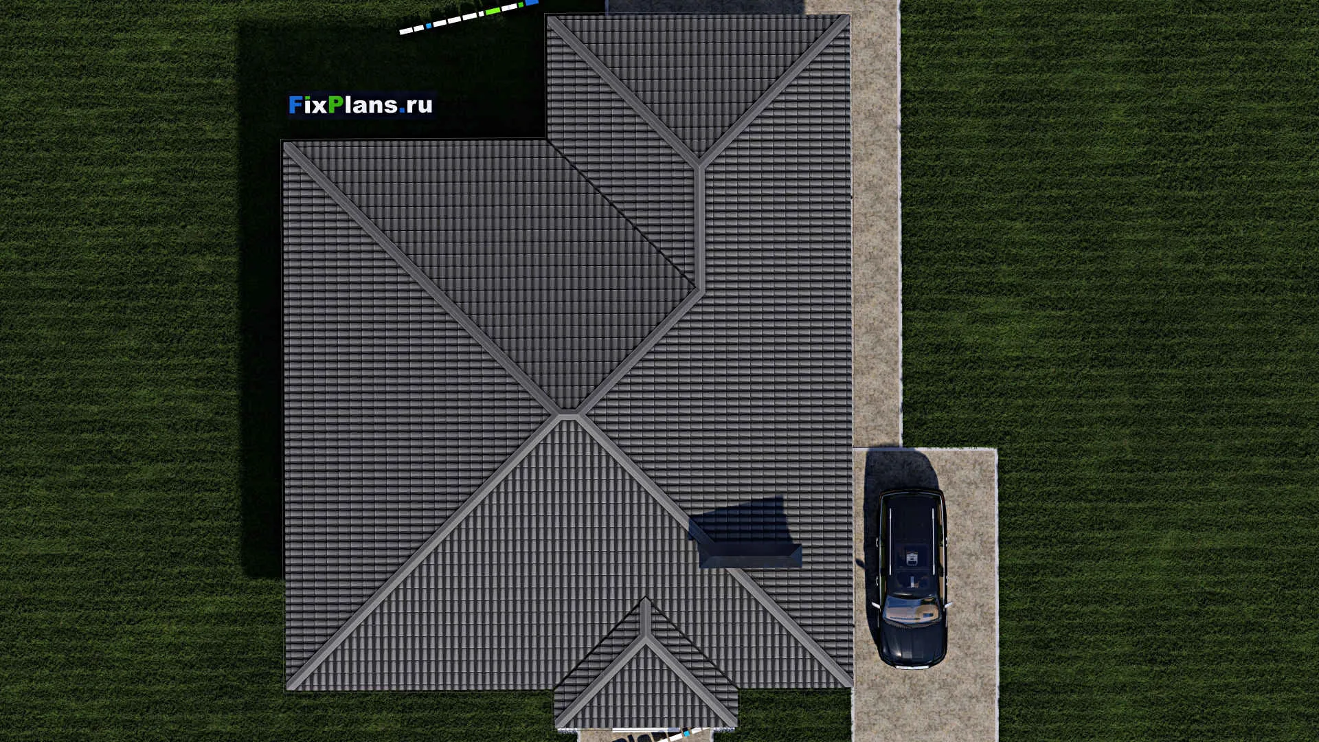 F-0917 - Проект одноэтажного дома 14 на 14, площадью 180 м² с террасой и 3 спальнями