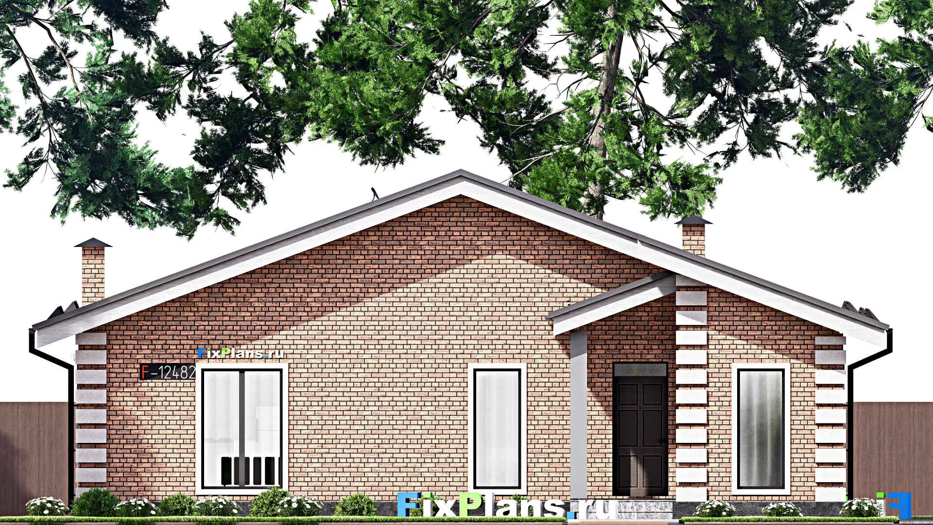 F-12482 - Проект одноэтажного дома 14 на 14, площадью 120 м² с 3 спальнями