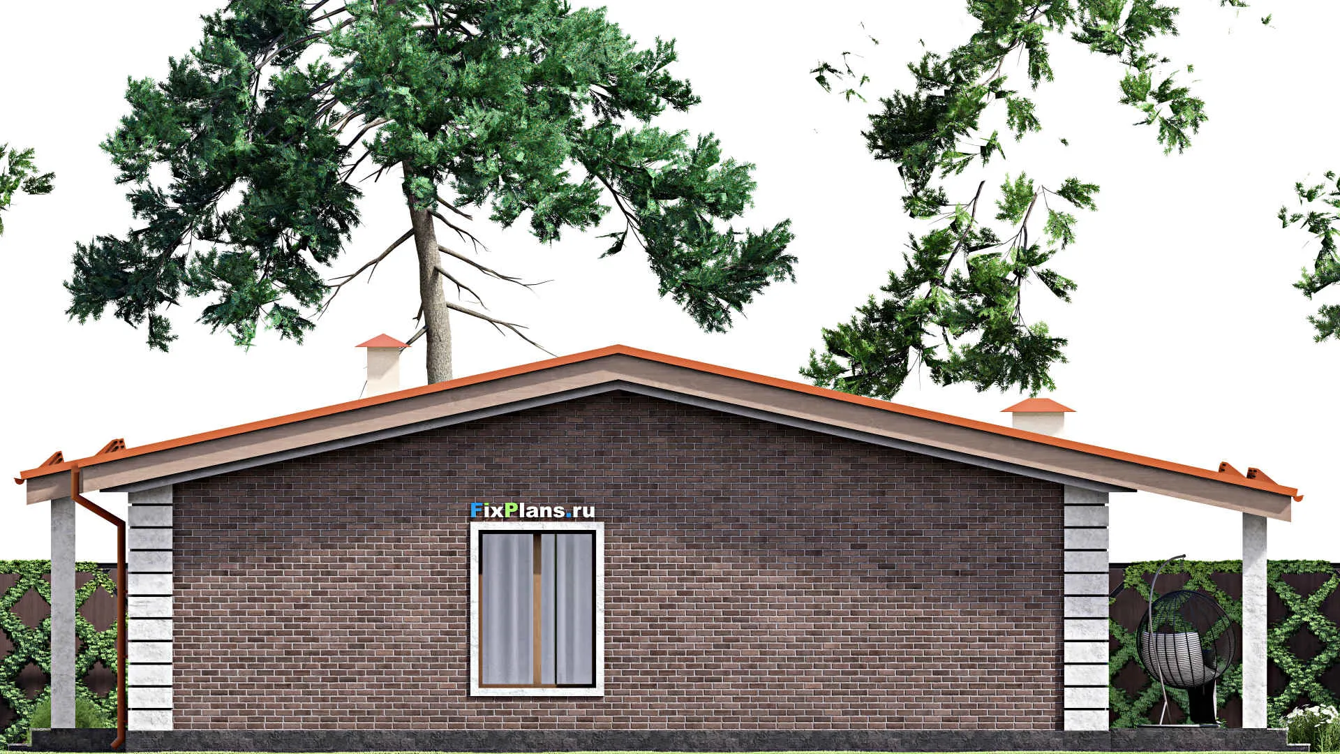 F-14741 - Проект одноэтажного дома 12 на 15, площадью 140 м² с террасой и 3 спальнями