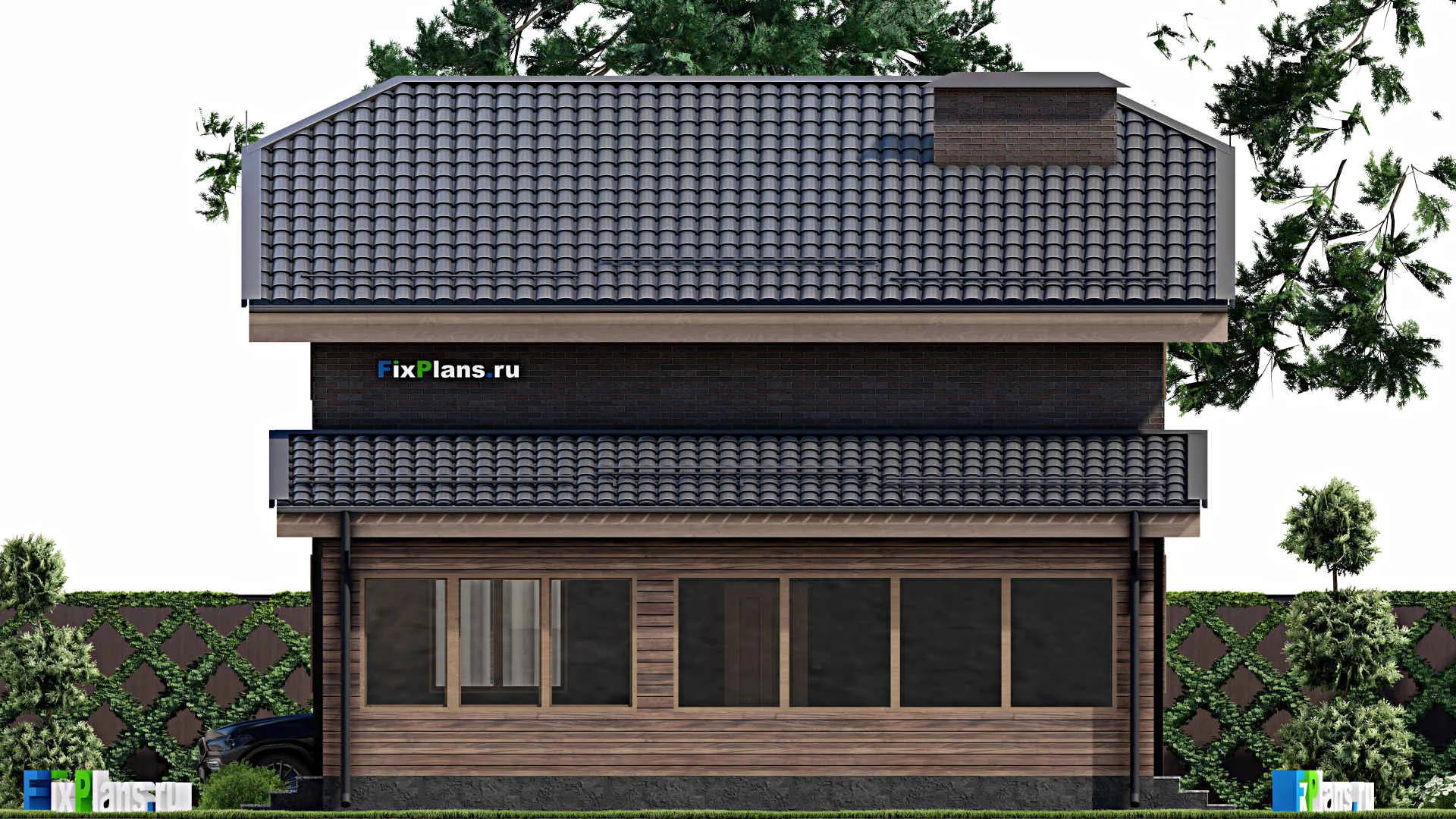 F-6587 - Проект дома с мансардой 10 на 12, площадью 130 м² с террасой и 2 спальнями