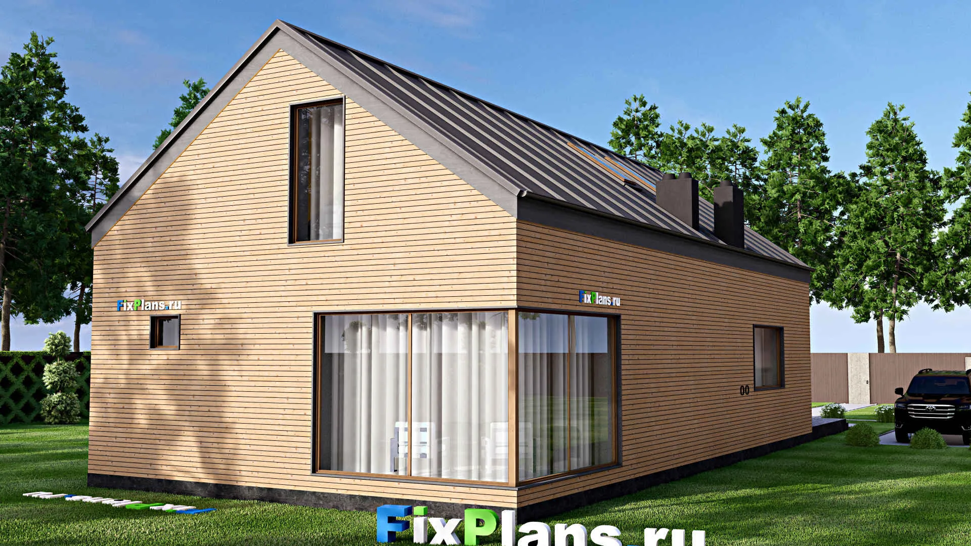 F-16748 - Проект дома с мансардой 10 на 21, площадью 250 м² с террасой и 3 спальнями