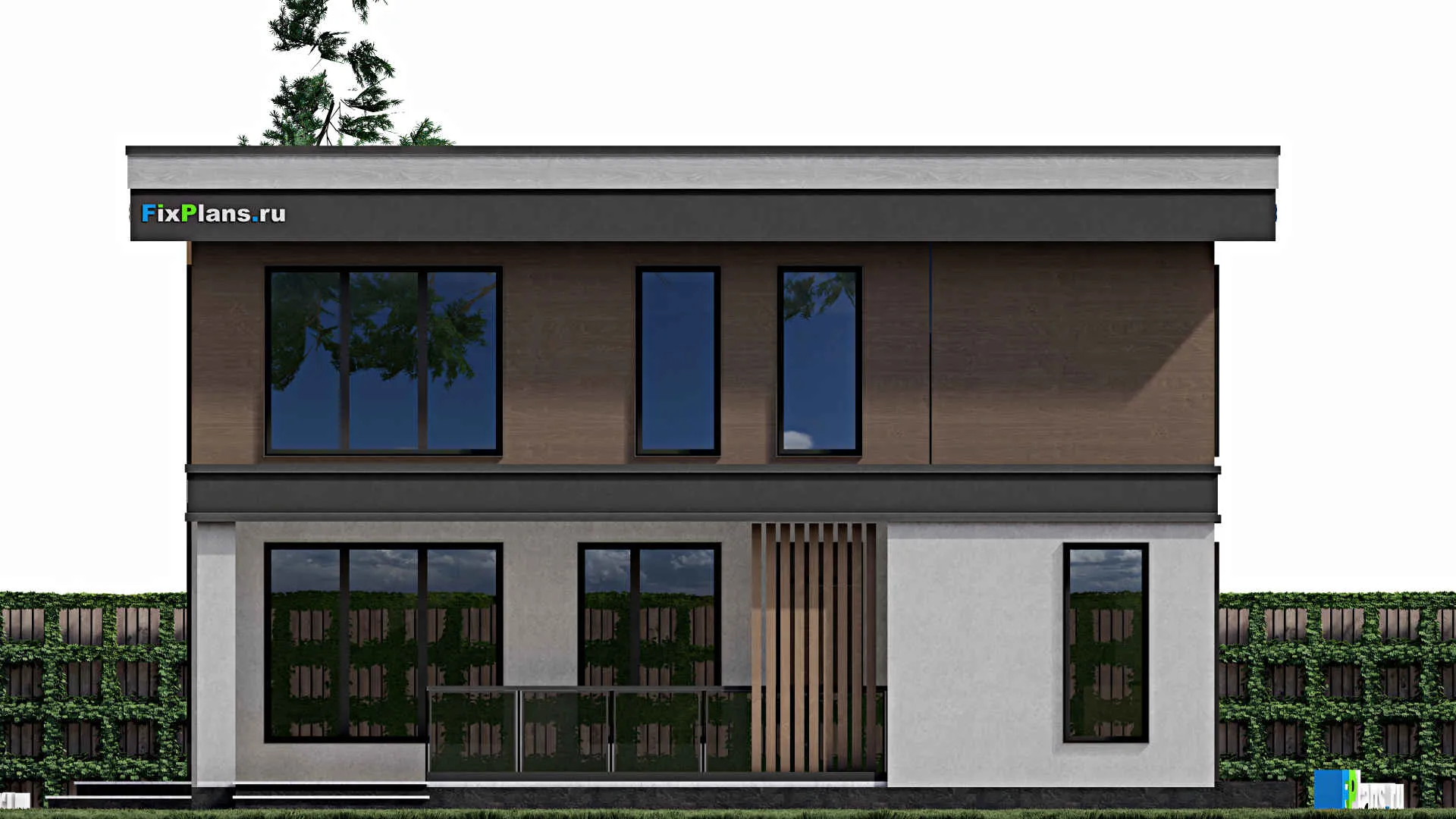 F-0791 - Проект двухэтажного дома 11 на 15, площадью 210 м² с террасой и 6 спальнями