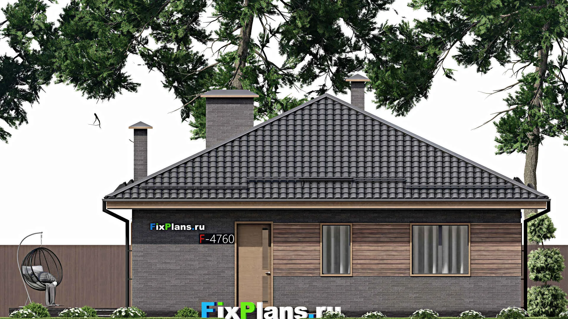 F-4760 - Проект одноэтажного дома 11 на 19, площадью 200 м² с террасой и 5 спальнями