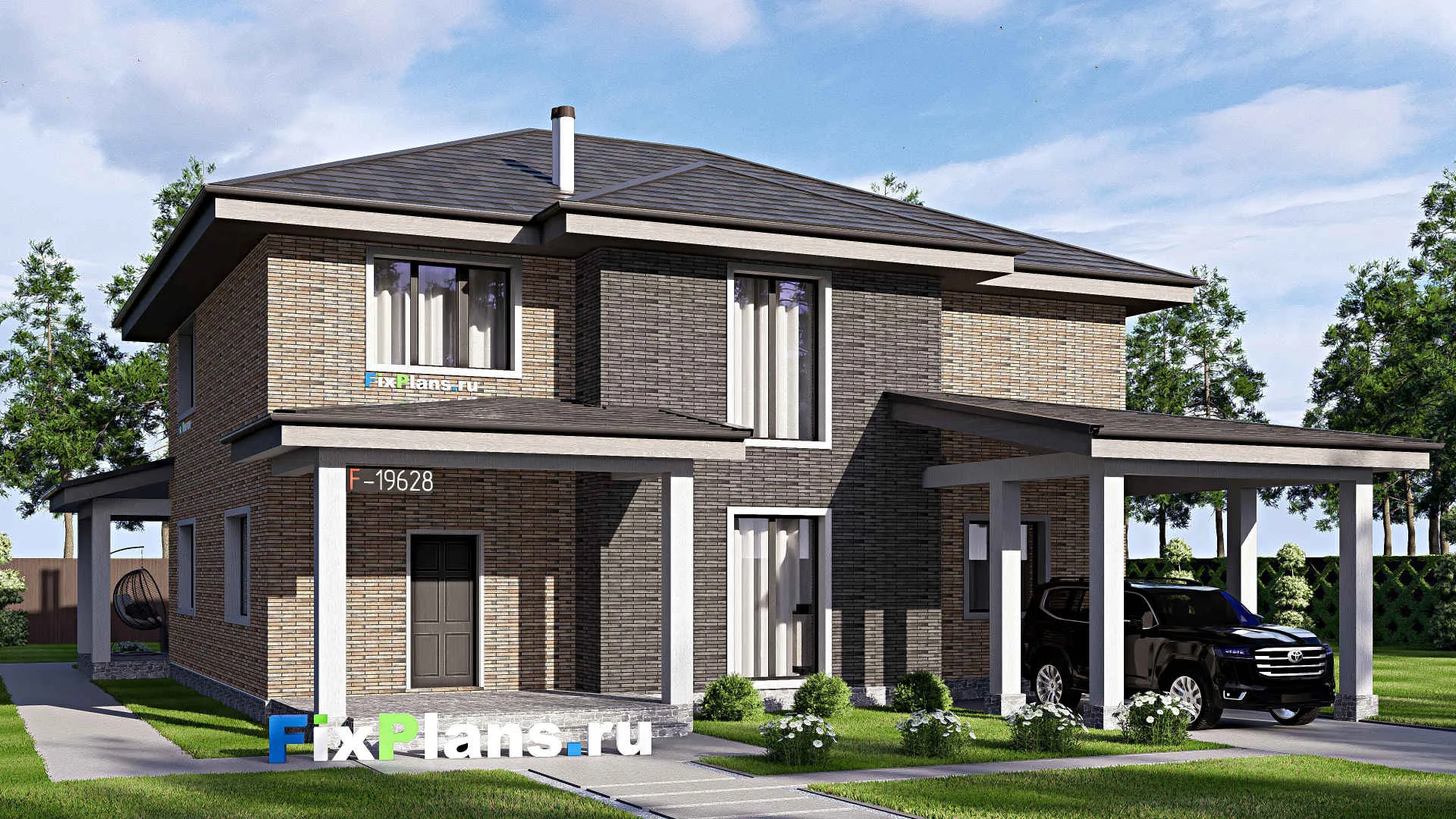 F-19628 - Проект двухэтажного дома 16 на 20, площадью 270 м² с террасой и 3 спальнями