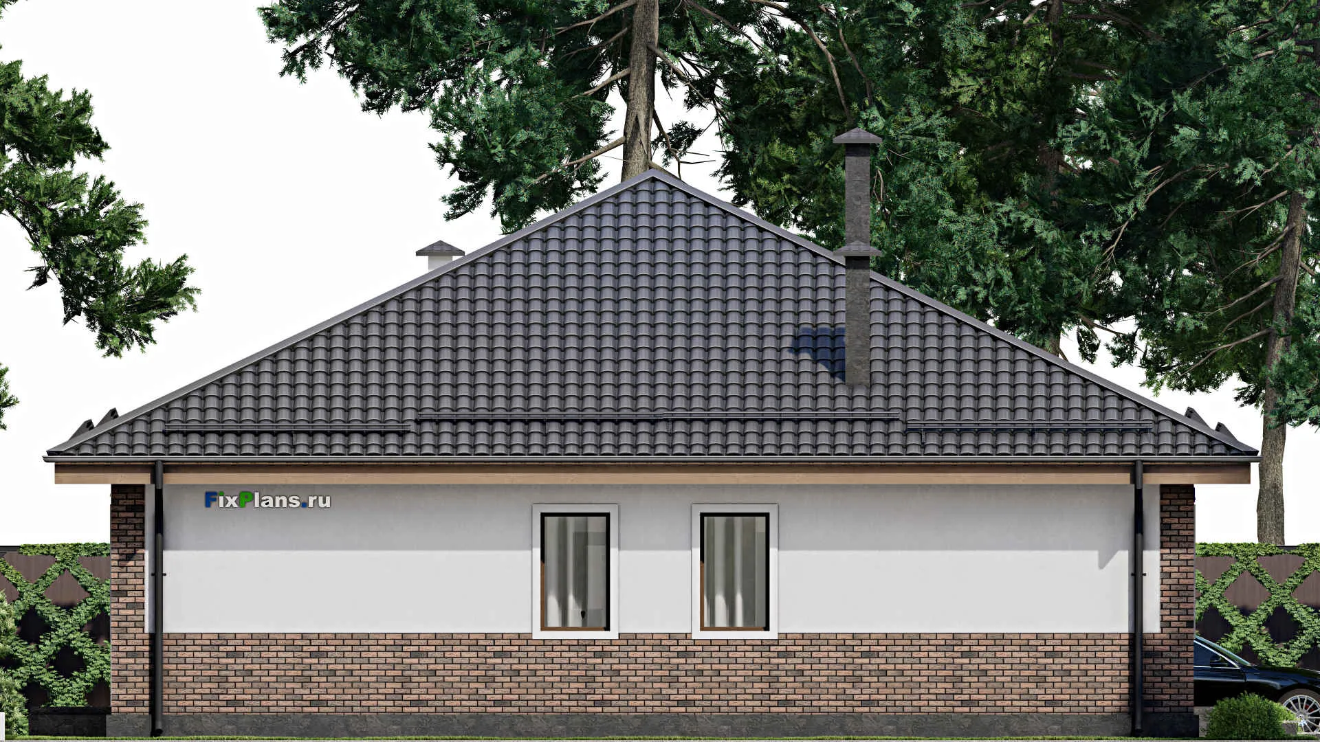 F-11096 - Проект одноэтажного дома 14 на 15, площадью 150 м² с террасой и 4 спальнями