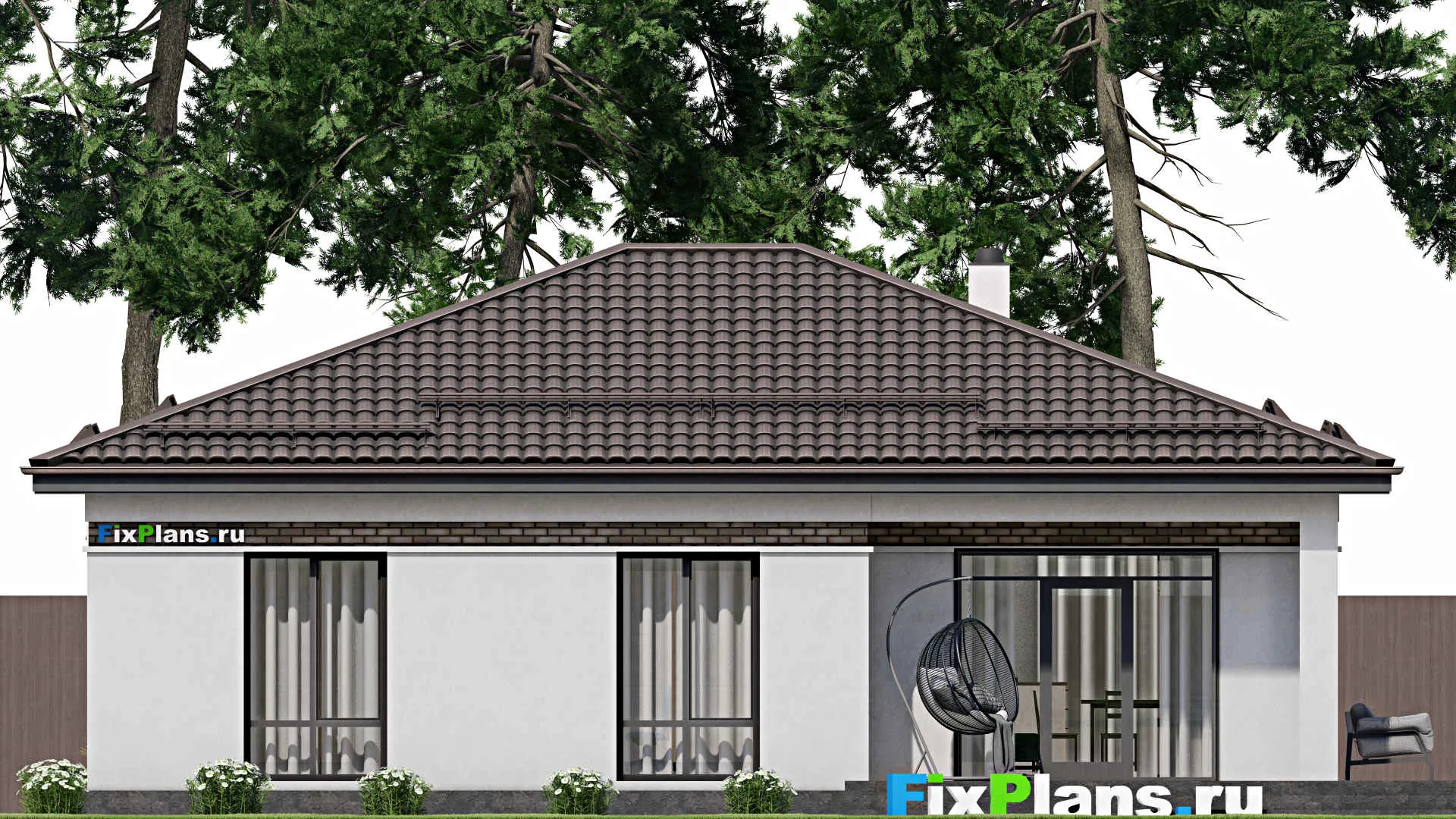 F-2411 - Проект одноэтажного дома 12 на 14, площадью 170 м² с террасой и 3 спальнями