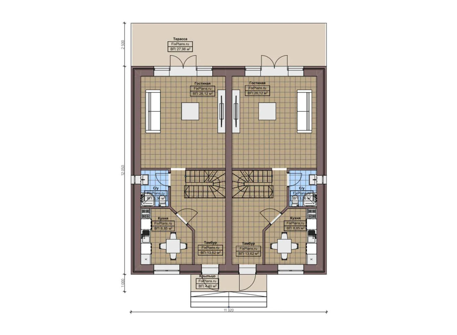 F-4571 - Планы дома с мансардой 12 на 13, площадью 240 м² с террасой и 4 спальнями