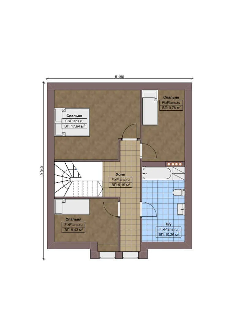 F-8306 - Планы дома с мансардой 9 на 14, площадью 130 м² с террасой и 4 спальнями