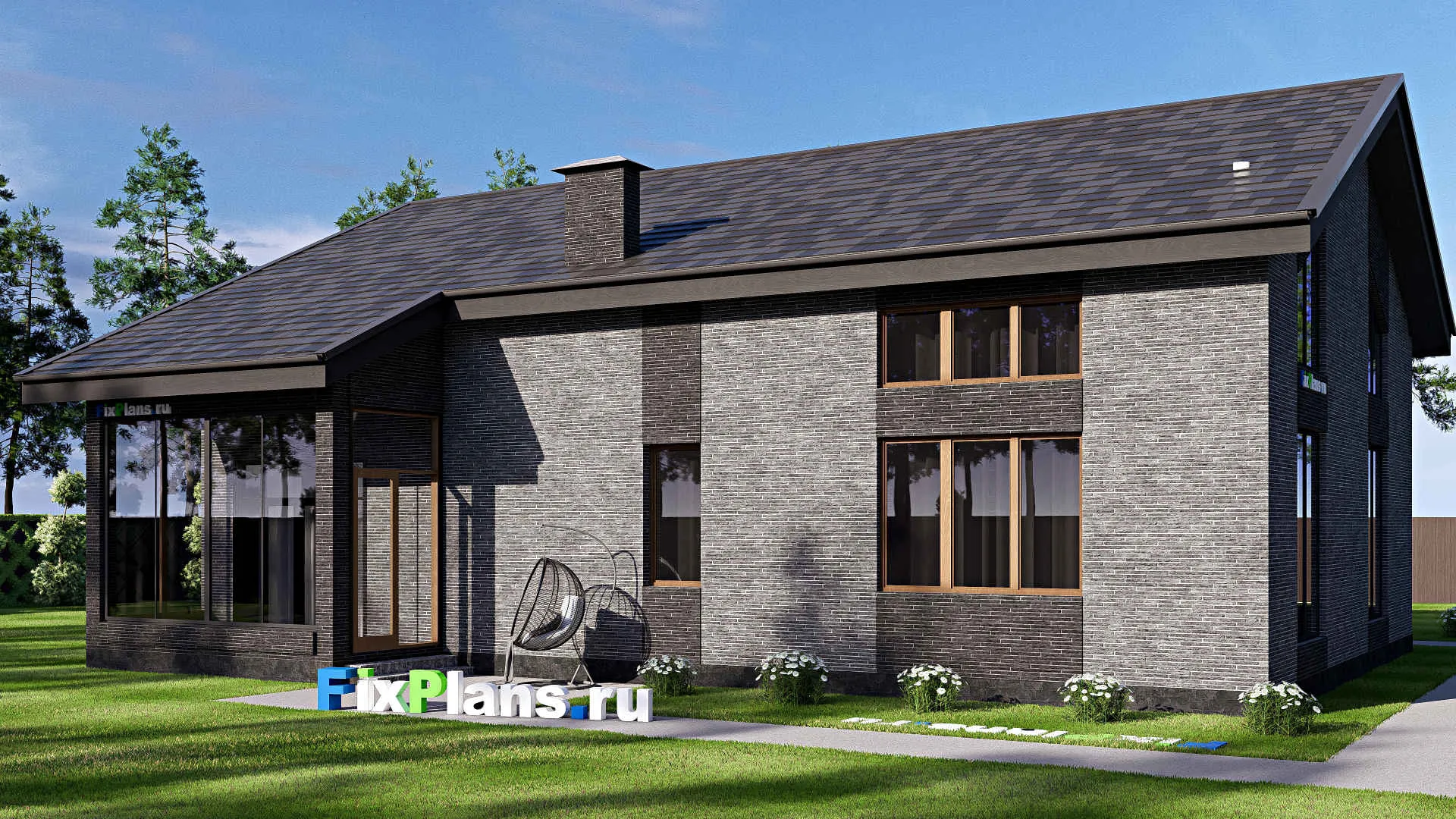 F-19376 - Проект дома с мансардой 16 на 17, площадью 260 м² с террасой и 1 спальнями