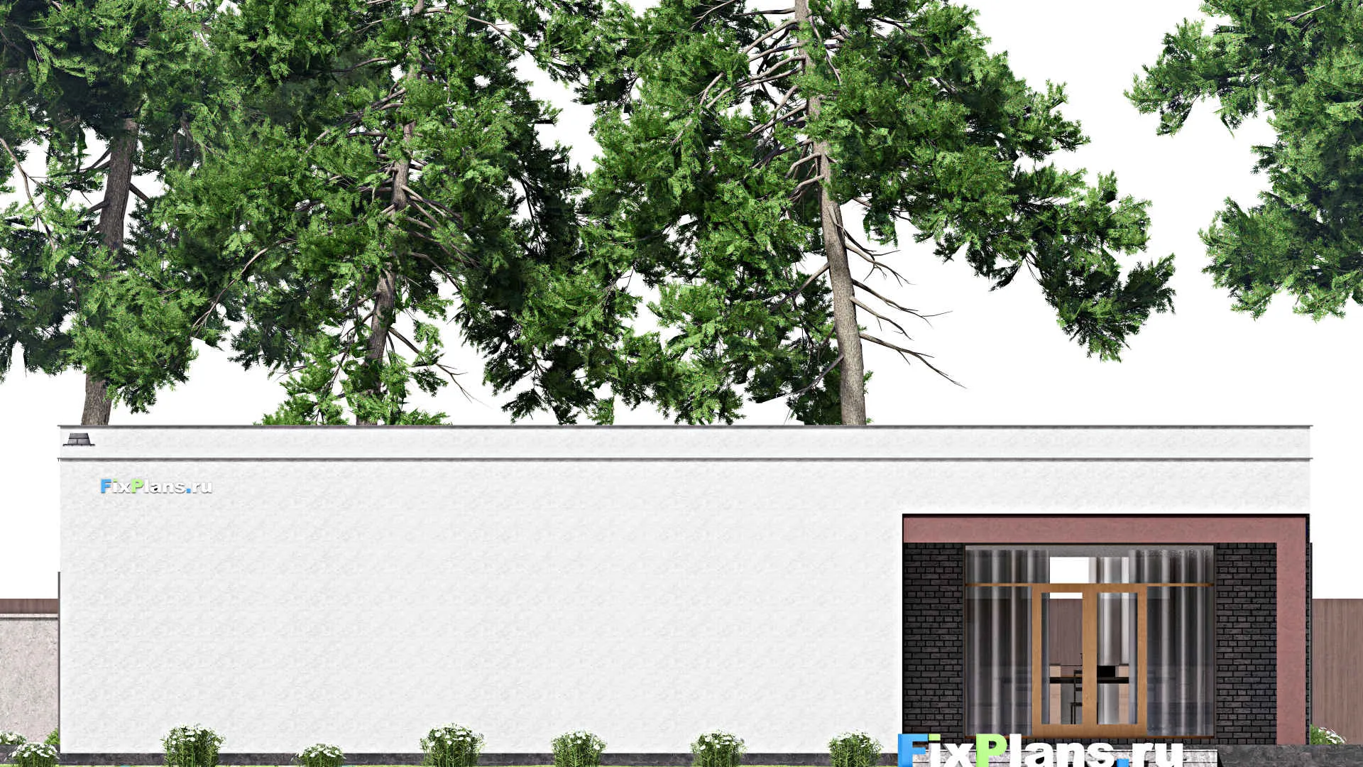 F-15983 - Проект одноэтажного дома 21 на 22, площадью 280 м² с террасой, гаражом на 2 машины и 3 спальнями