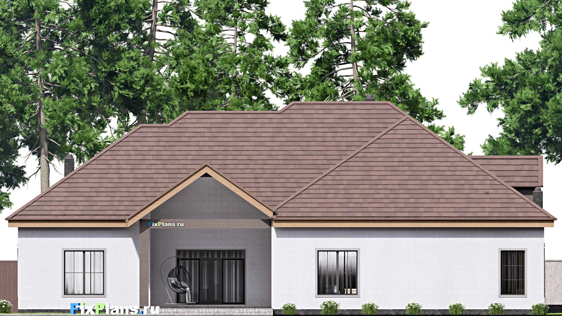 F-16901 - Проект одноэтажного дома 19 на 23, площадью 450 м² с террасой, гаражом на 2 машины и 4 спальнями