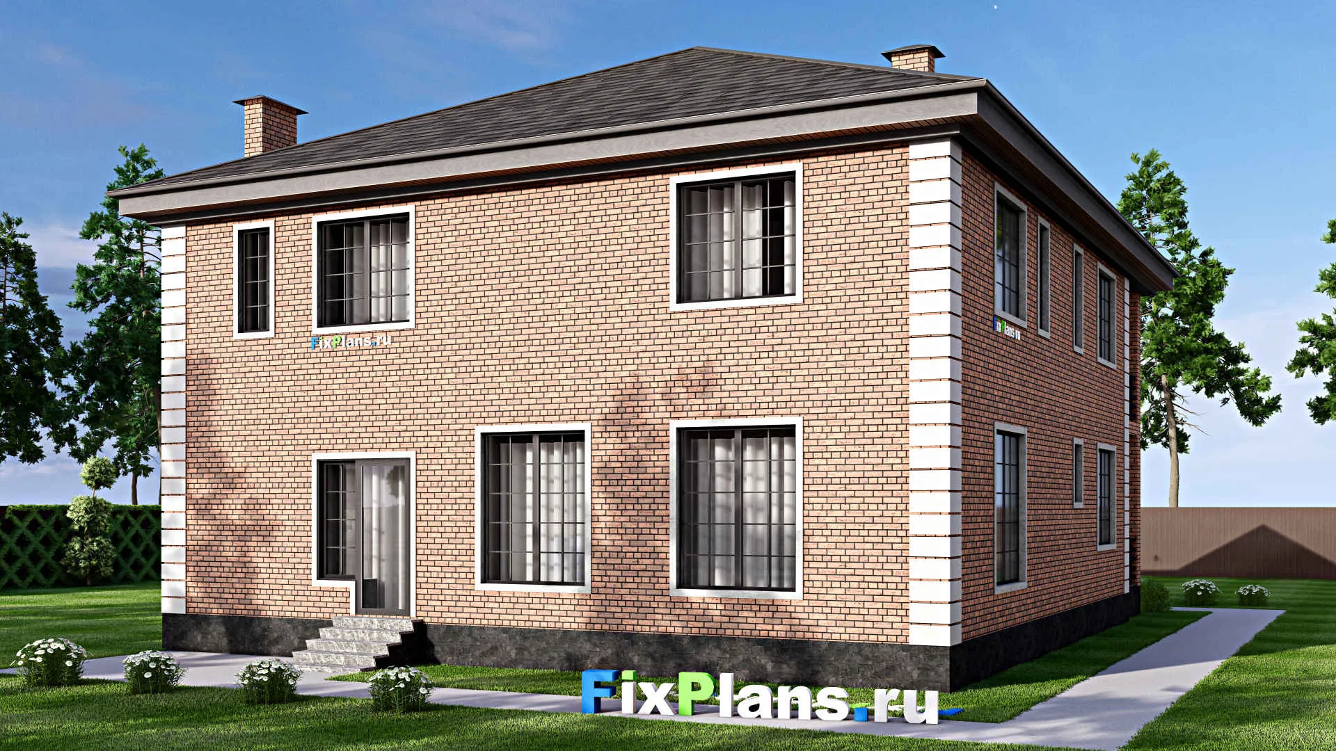 F-13832 - Проект двухэтажного дома 14 на 17, площадью 330 м² с террасой, балконом и 5 спальнями