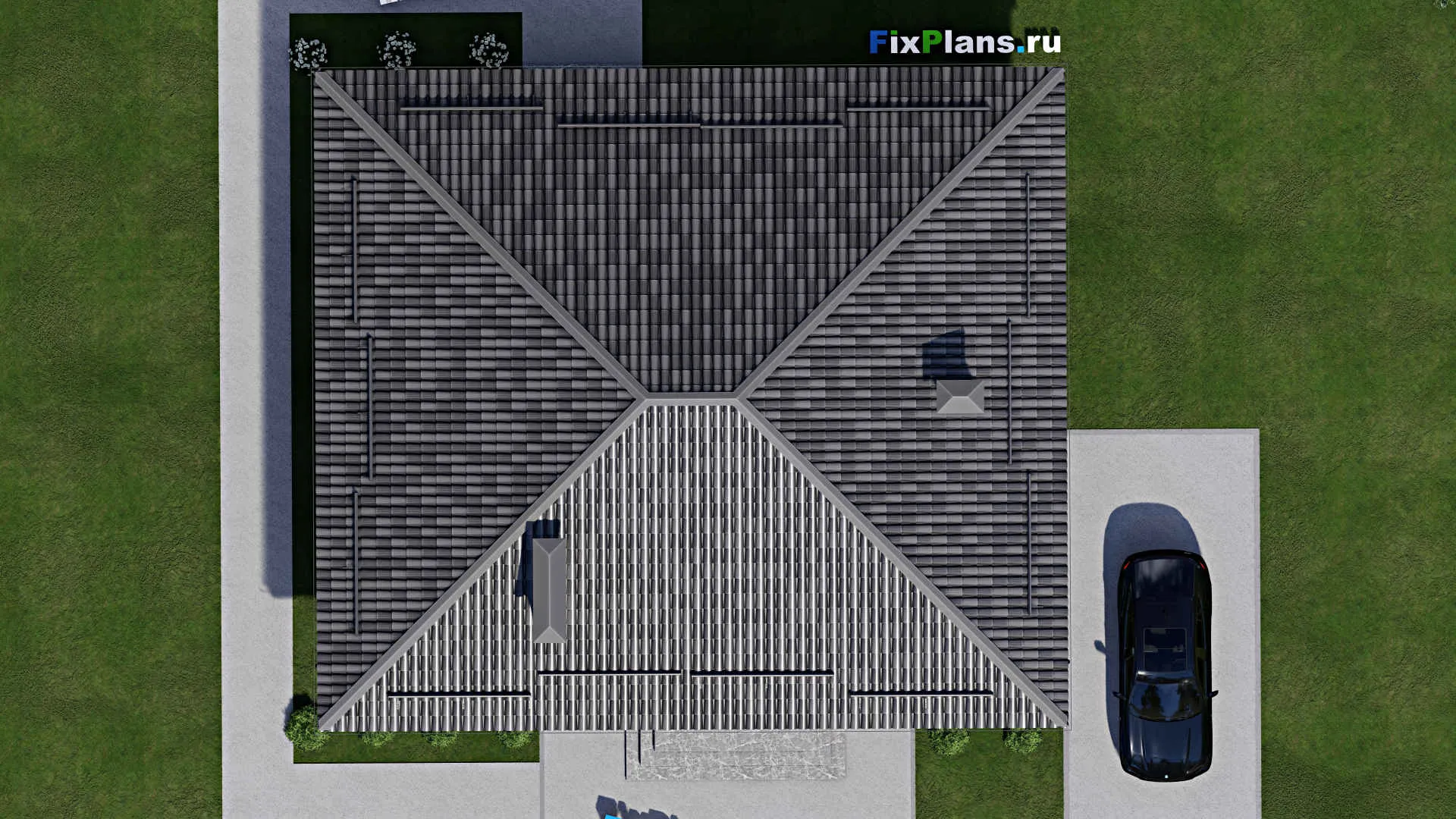 F-5633 - Проект одноэтажного дома 13 на 15, площадью 140 м² с террасой и 3 спальнями