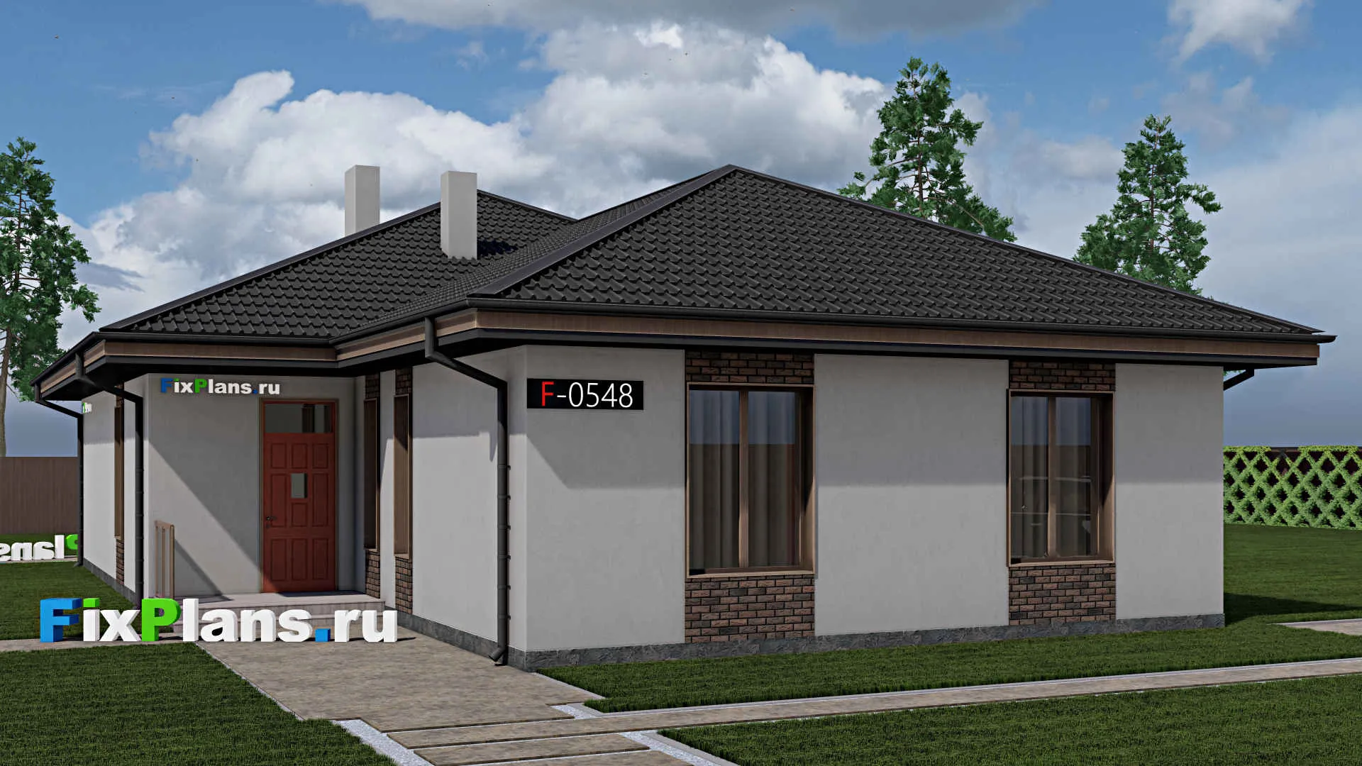 F-0548 - Проект одноэтажного дома 12 на 18, площадью 180 м² с террасой и 4 спальнями