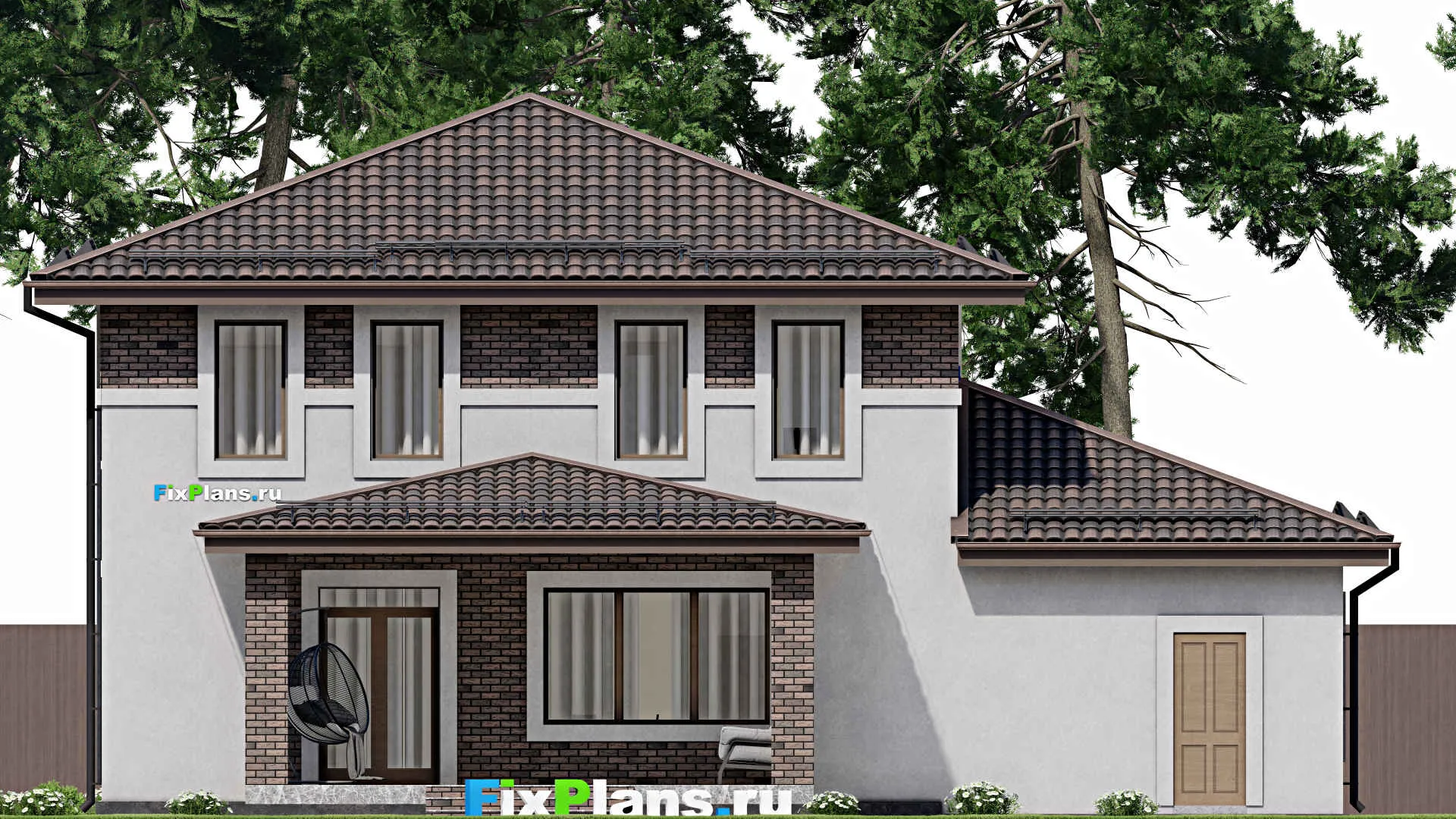 F-8387 - Проект двухэтажного дома 15 на 17, площадью 230 м² с террасой, балконом, гаражом на 1 машину и 3 спальнями