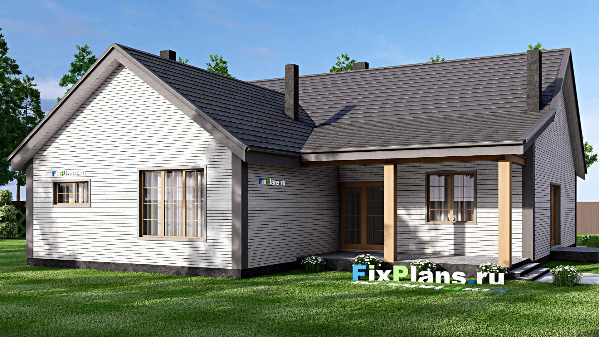 F-16496 - Проект одноэтажного дома 18 на 19, площадью 240 м² с 3 спальнями