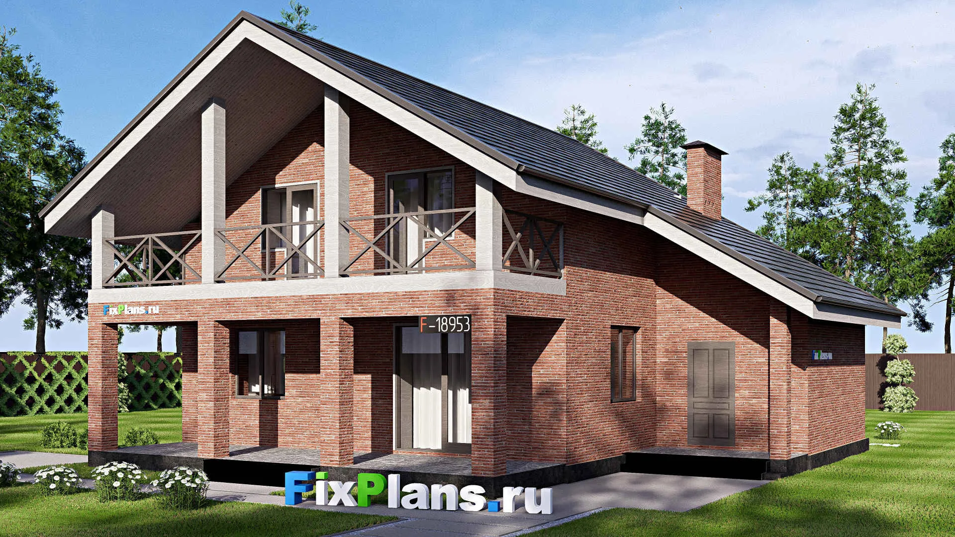 F-18953 - Проект дома с мансардой 12 на 13, площадью 190 м² с террасой, балконом и 4 спальнями