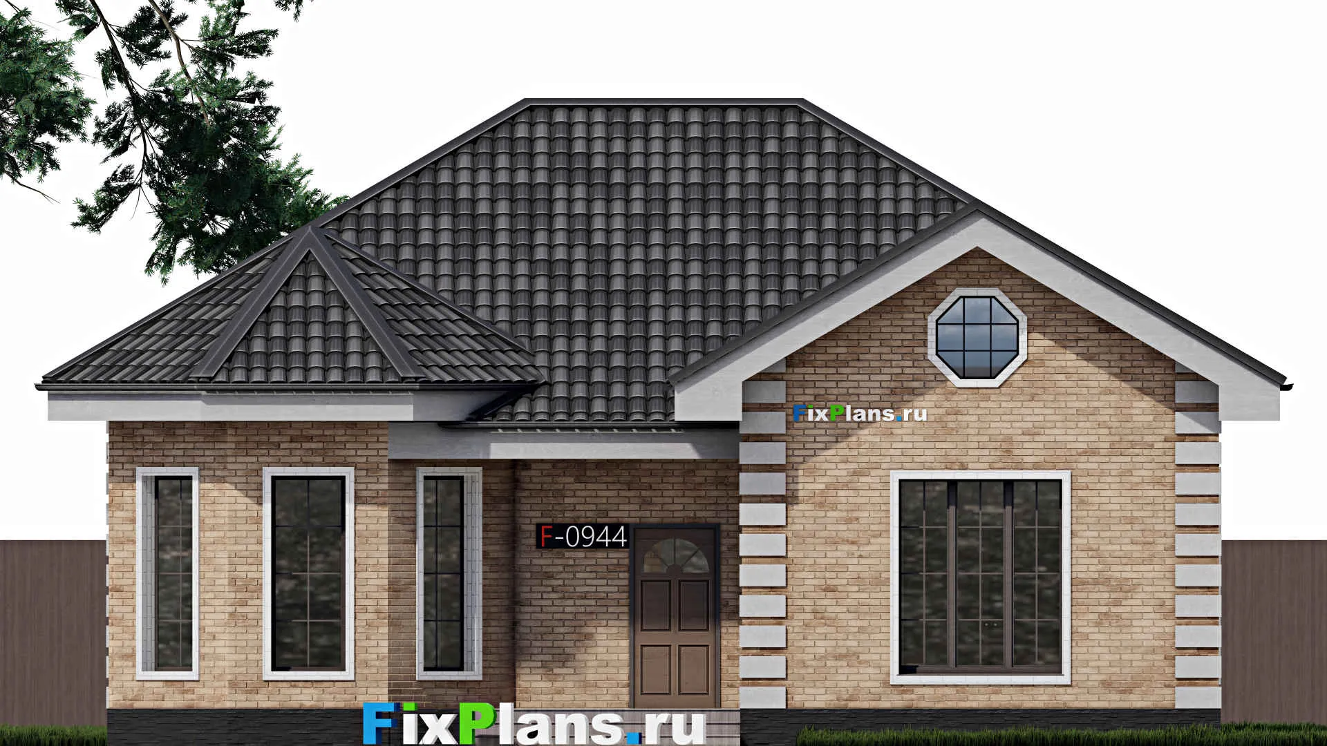 F-0944 - Проект одноэтажного дома 12 на 13, площадью 120 м² с террасой и 3 спальнями