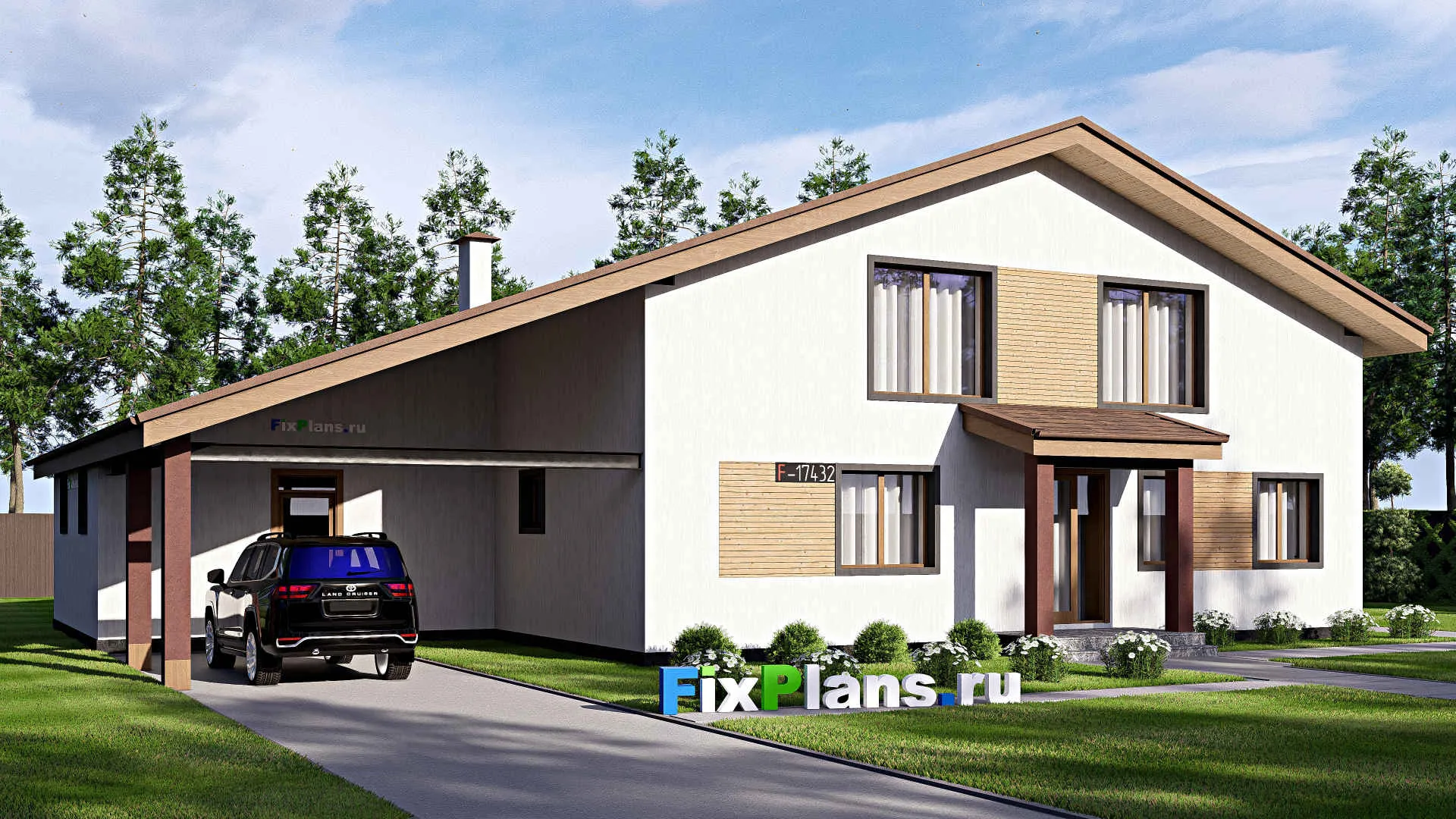 F-17432 - Проект дома с мансардой 15 на 24, площадью 310 м² с террасой и 3 спальнями