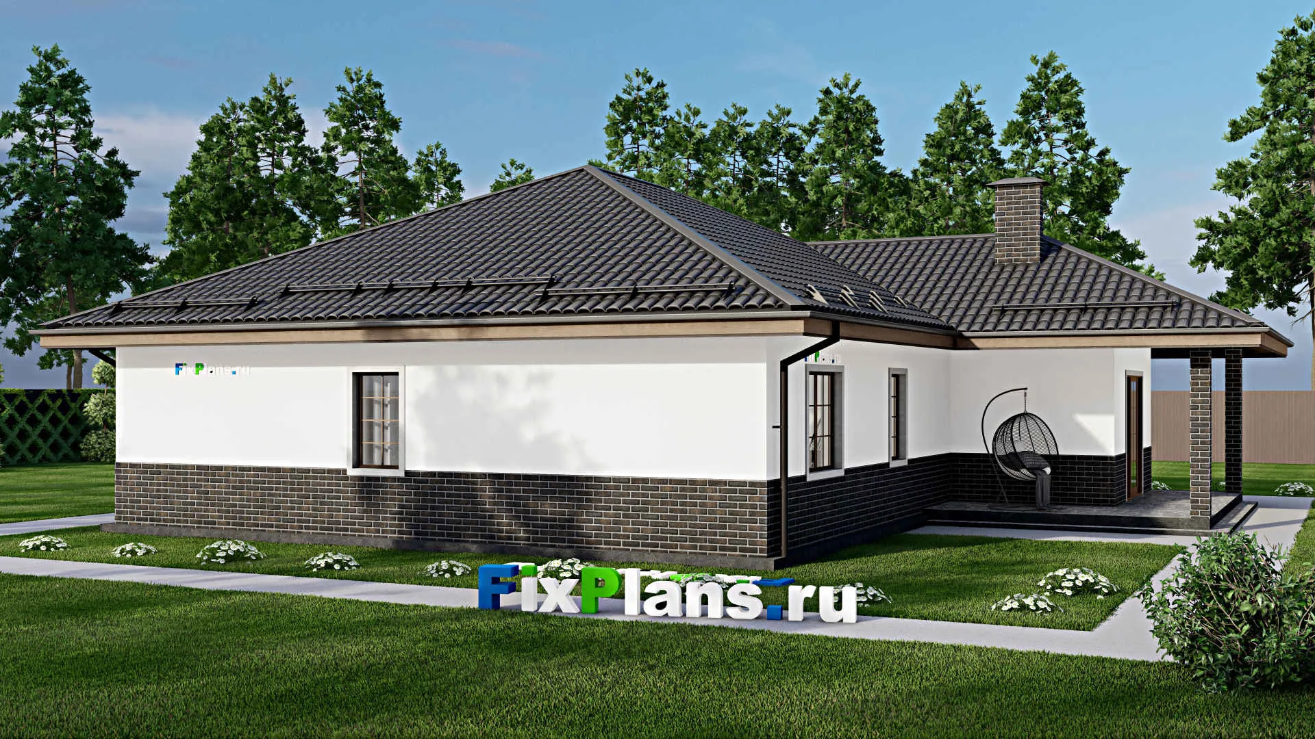 F-4607 - Проект одноэтажного дома 15 на 15, площадью 190 м² с террасой и 4 спальнями