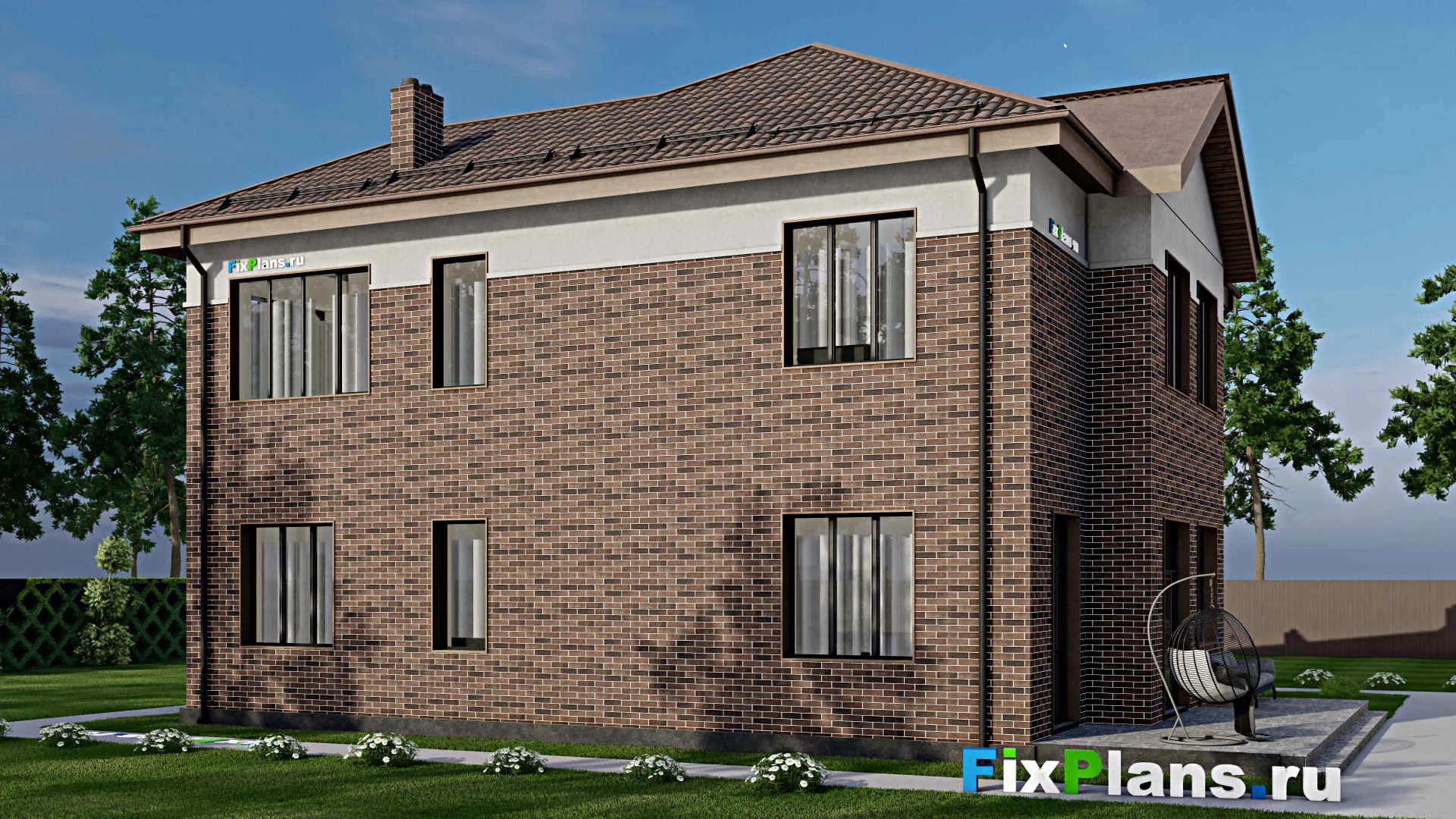 F-2537i - Проект двухэтажного дома 16 на 17, площадью 290 м² с террасой, гаражом на 1 машину и 5 спальнями