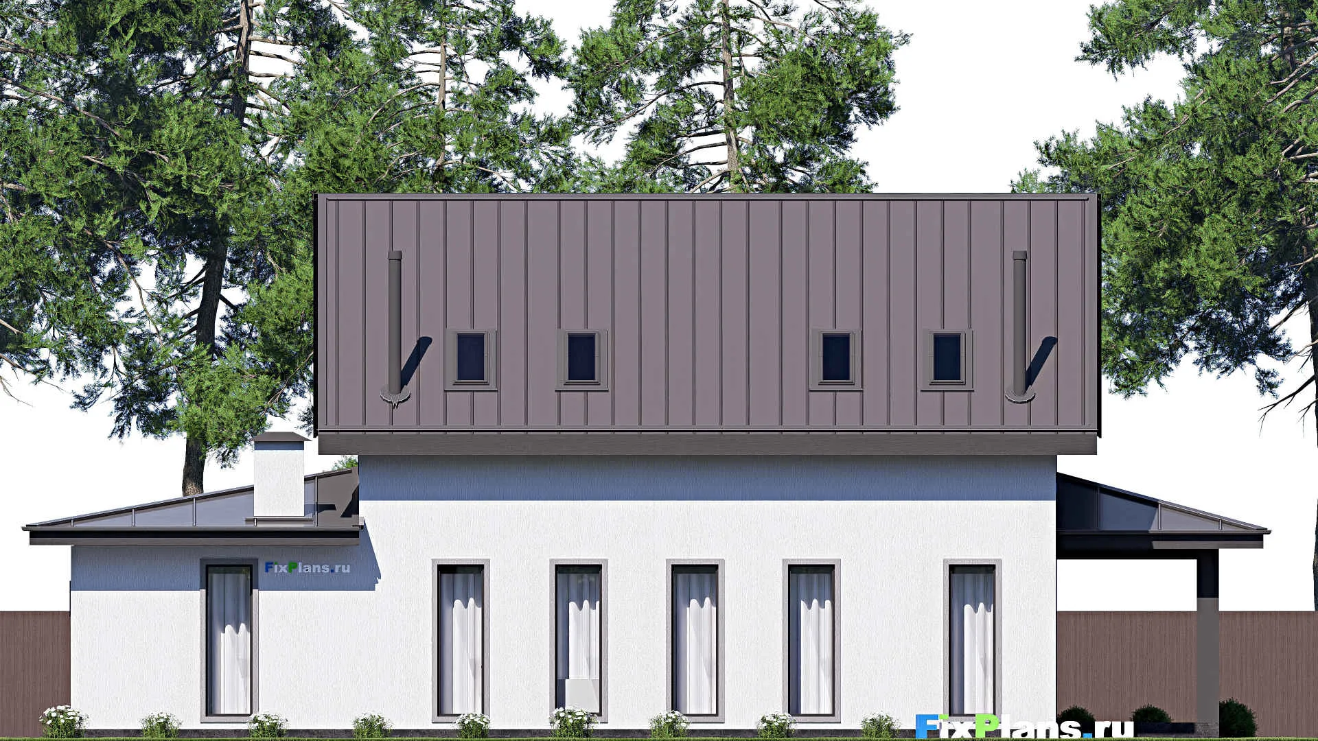 F-18917 - Проект дома с мансардой 14 на 21, площадью 320 м² с террасой, гаражом на 2 машины и 4 спальнями