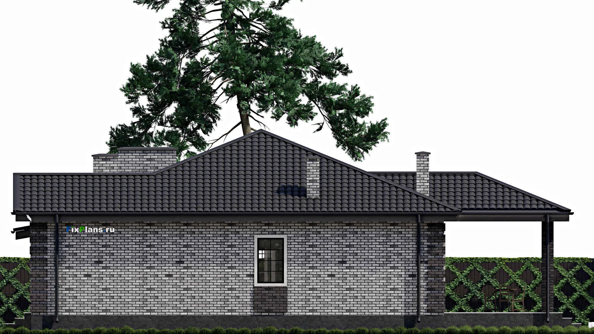 F-0845i - Проект одноэтажного дома 14 на 14, площадью 160 м² с террасой и 3 спальнями