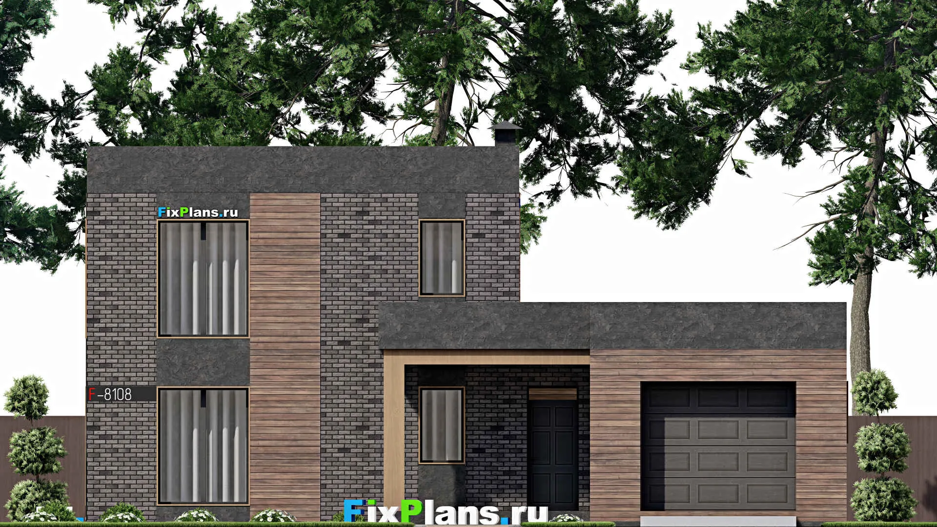 F-8108 - Проект двухэтажного дома 15 на 16, площадью 190 м² с гаражом на 2 машины и 4 спальнями