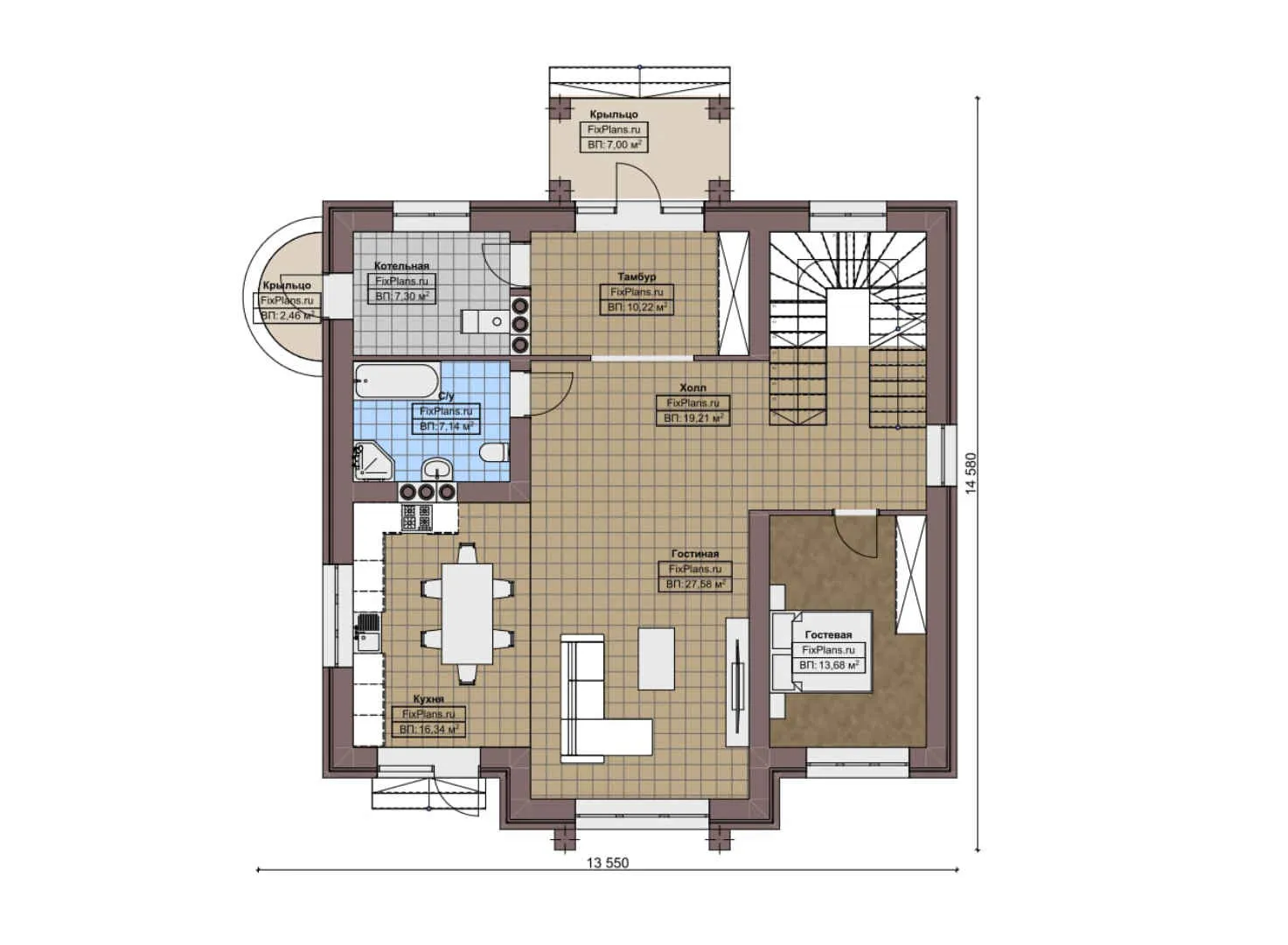 F-7334 - Планы двухэтажного дома 14 на 15, площадью 210 м² с 3 спальнями