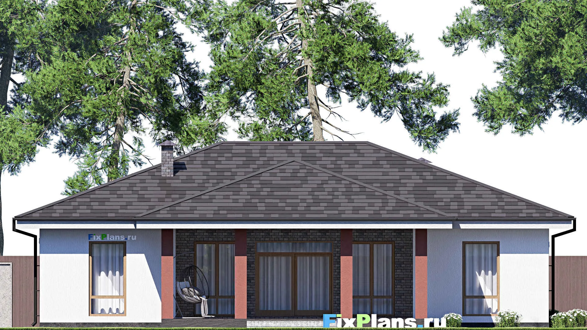 F-18719 - Проект одноэтажного дома 16 на 17, площадью 180 м² с террасой и 3 спальнями