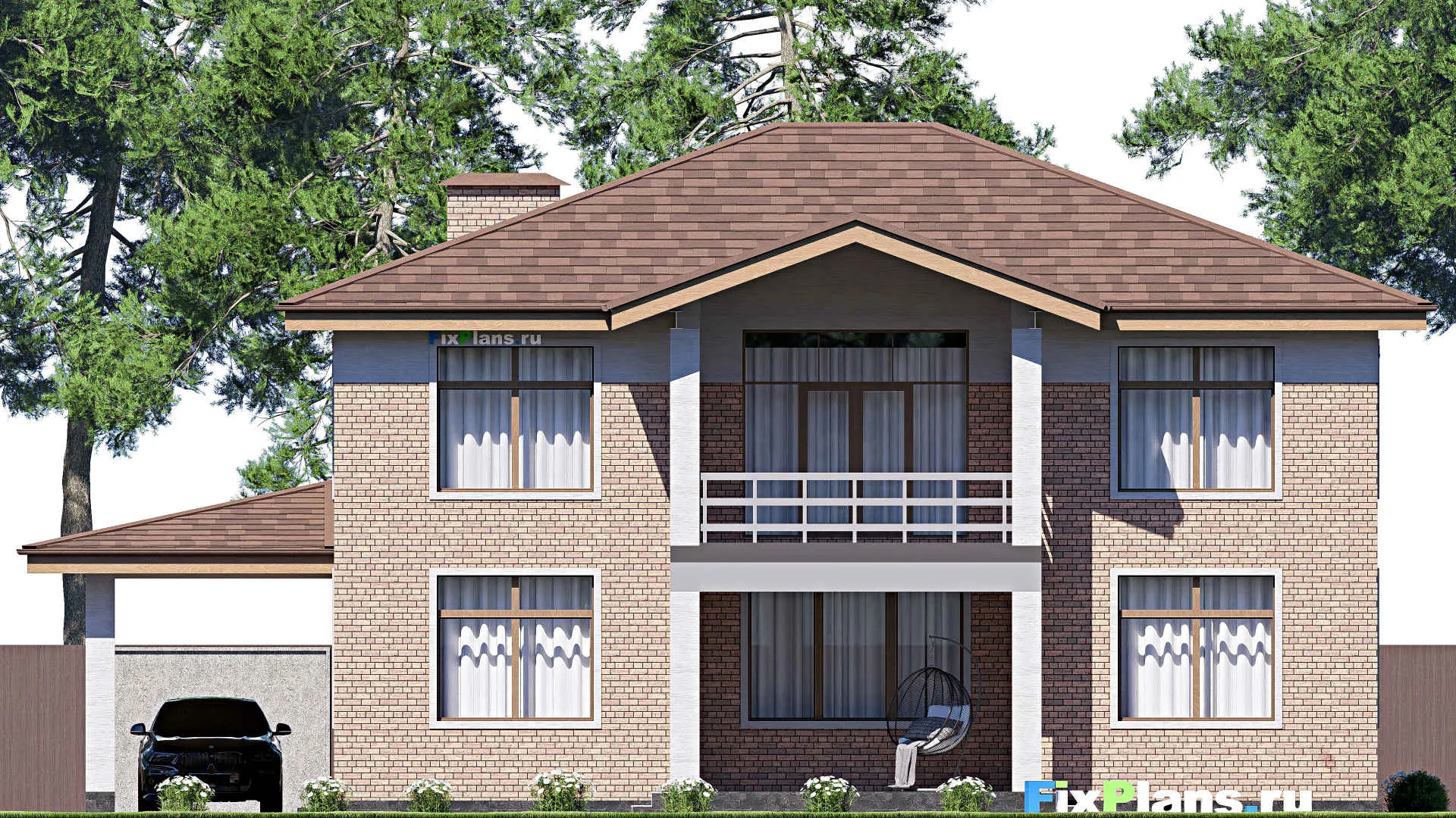 F-17063 - Проект двухэтажного дома 18 на 18, площадью 290 м² с террасой, балконом и 5 спальнями