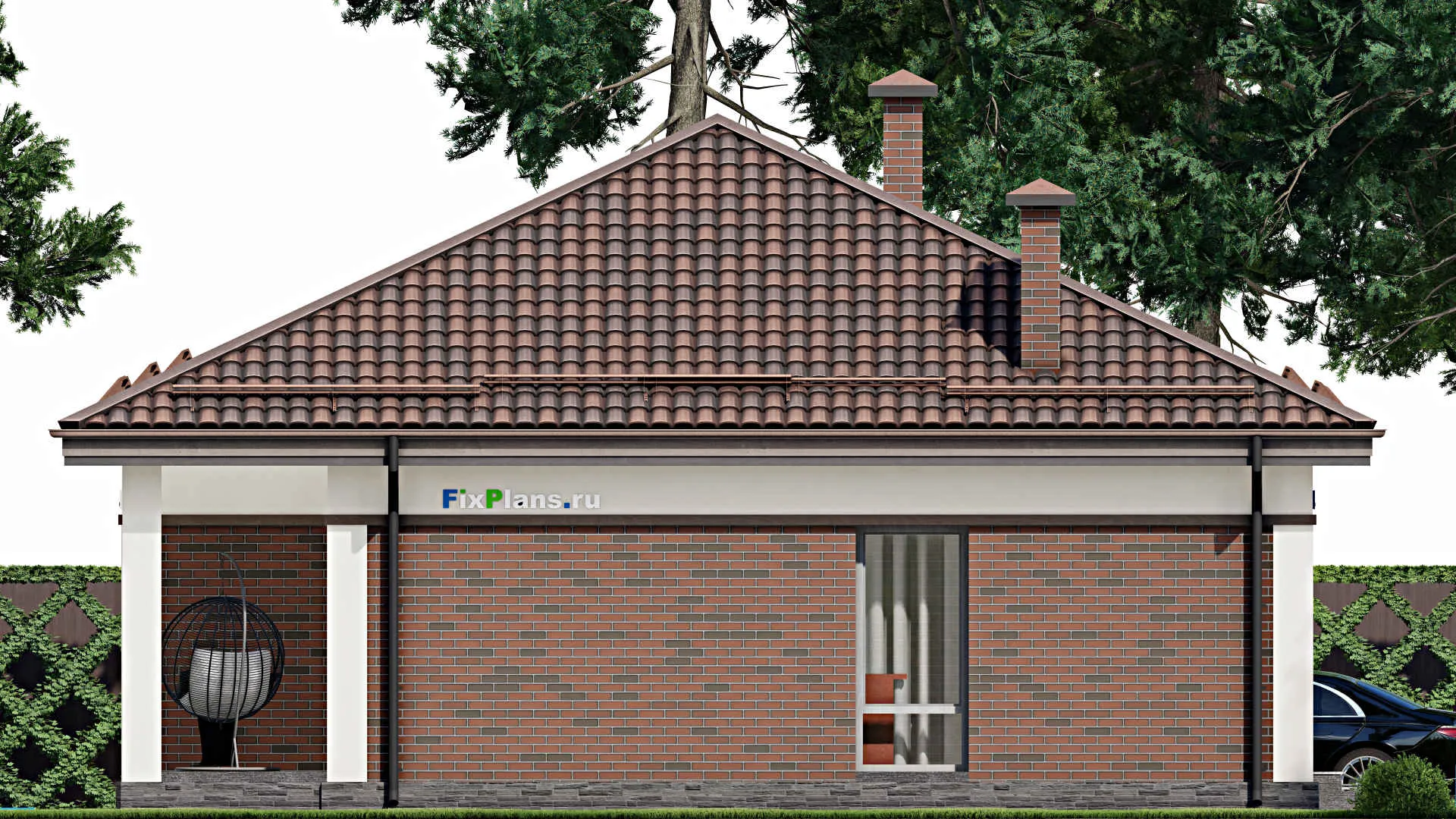 F-6578 - Проект одноэтажного дома 12 на 13, площадью 120 м² с террасой и 3 спальнями