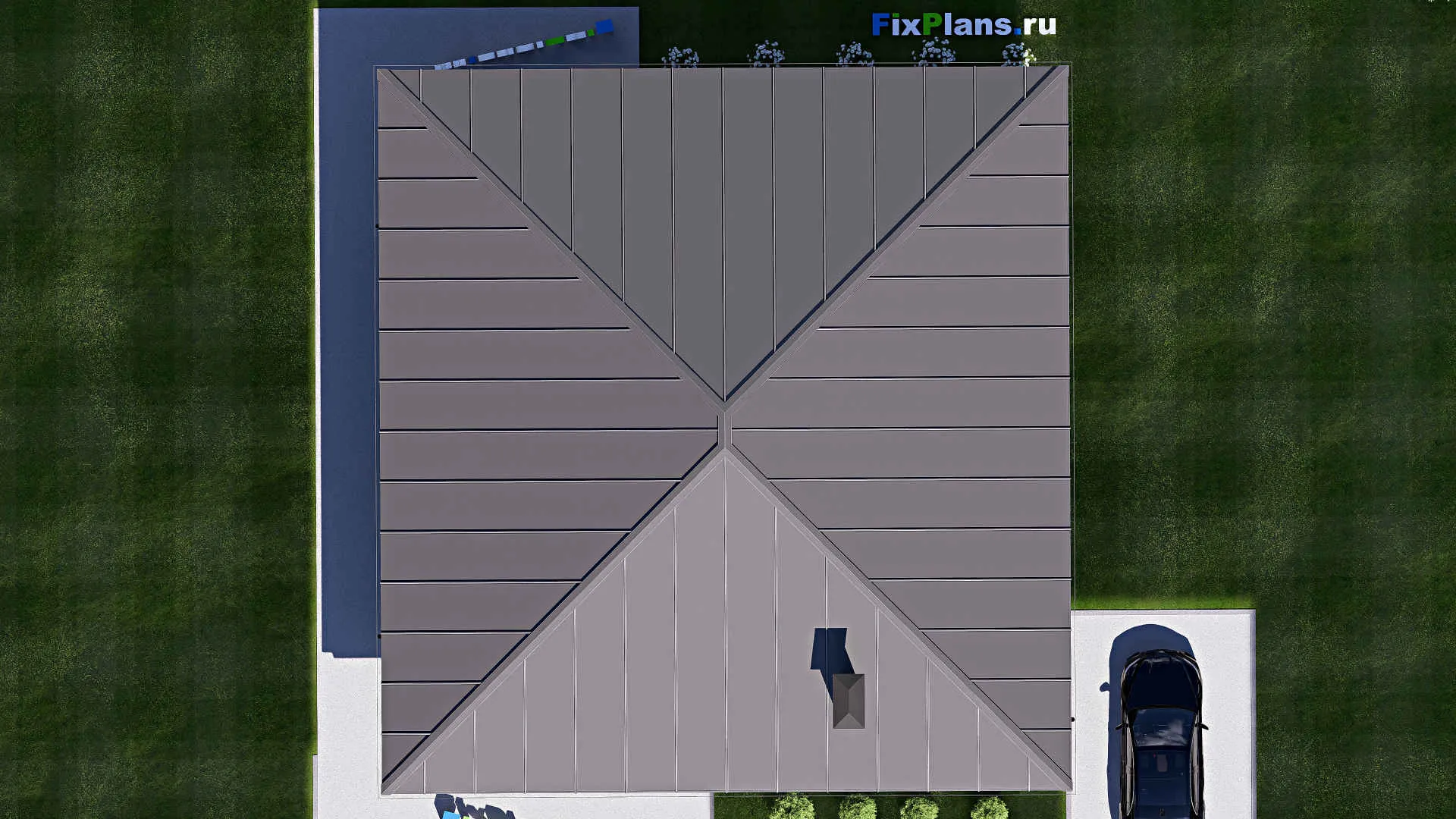 F-18593 - Проект одноэтажного дома 14 на 15, площадью 160 м² с террасой и 3 спальнями