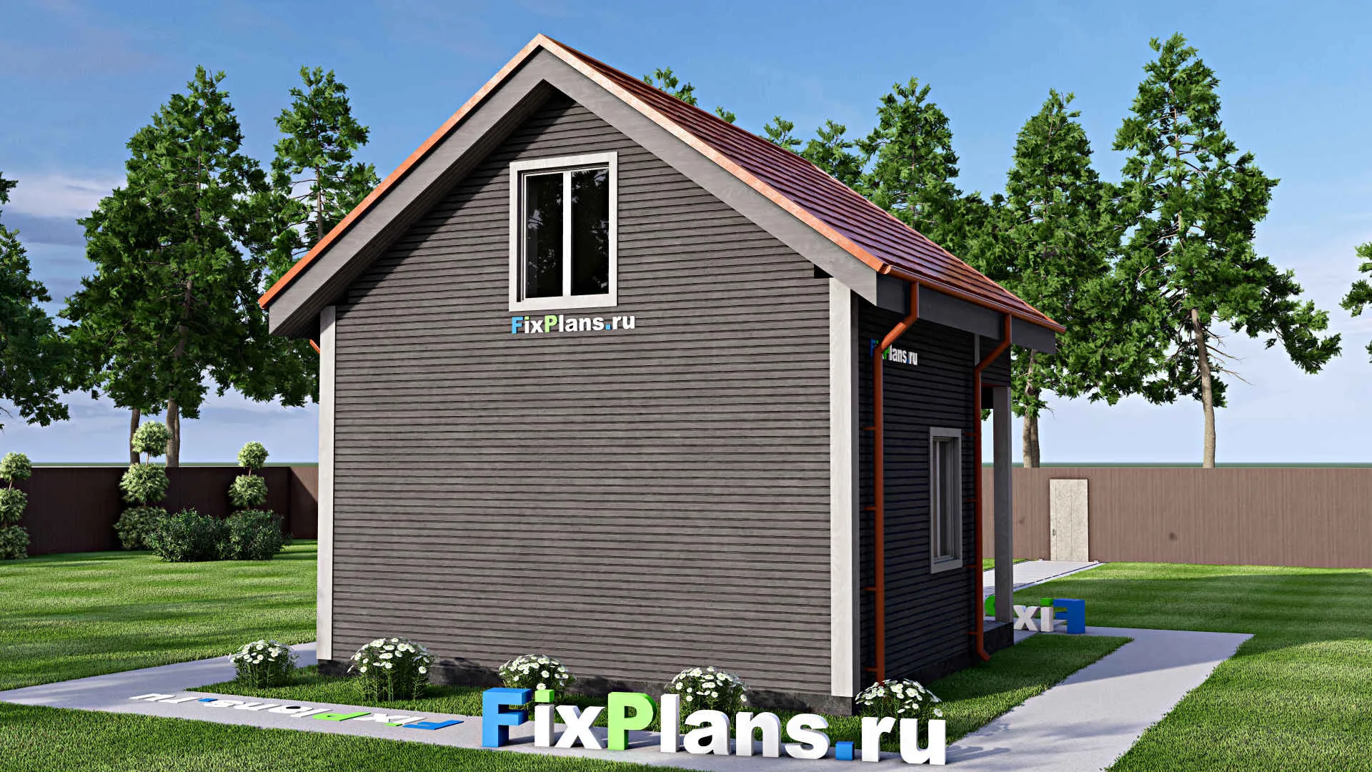 F-15308 - Проект бани 7 на 7, площадью 70 м² с комнатой отдыха, терассой и мансардой