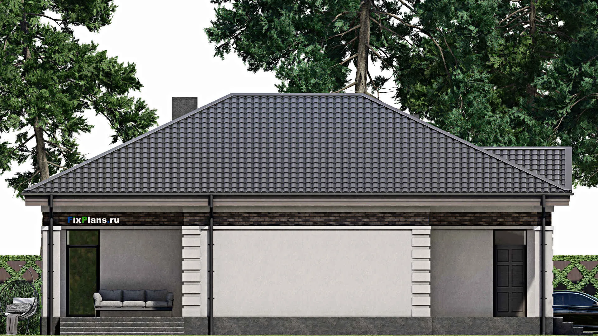 F-2096 - Проект одноэтажного дома 12 на 16, площадью 140 м² с террасой и 3 спальнями