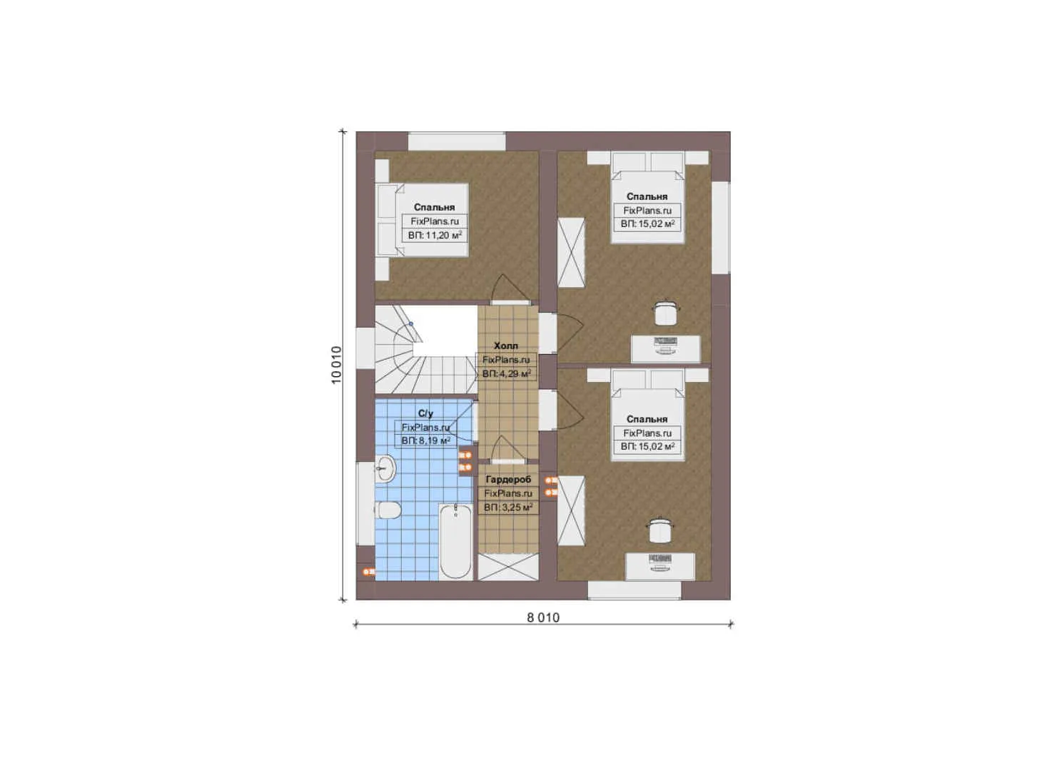 F-17324 - Планы дома с мансардой 11 на 14, площадью 140 м² с террасой и 4 спальнями
