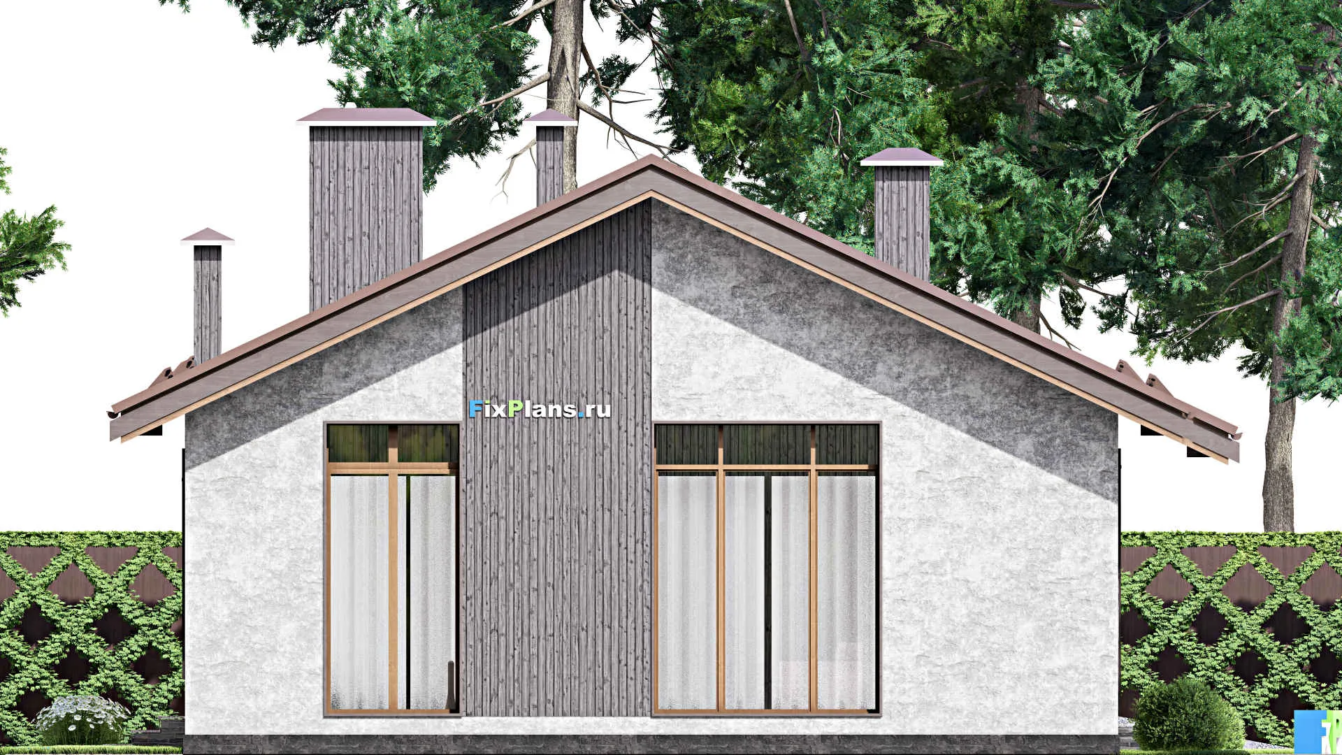 F-14030 - Проект одноэтажного дома 13 на 23, площадью 190 м² с баней, гаражом на 1 машину и 2 спальнями