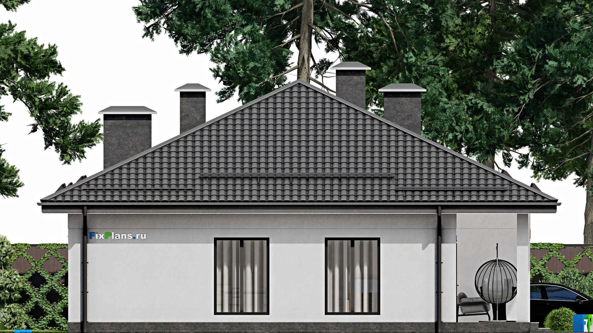 F-2996 - Проект одноэтажного дома 13 на 17, площадью 180 м² с террасой и 4 спальнями